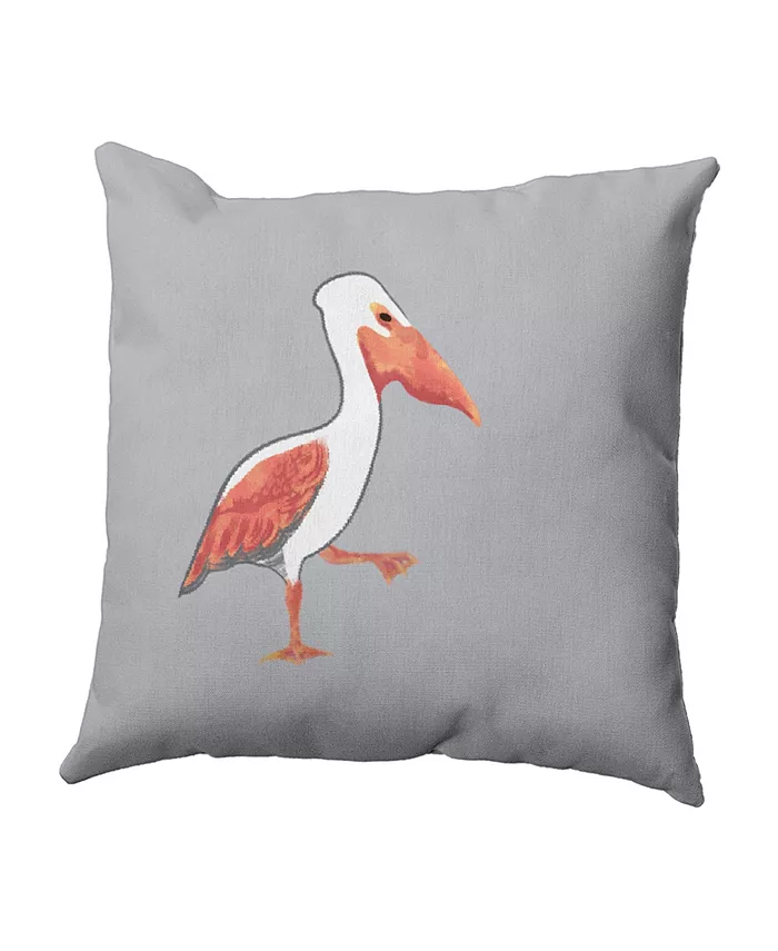 E by Design Pelican March 16 Inch Gray and Orange Decorative Coastal Throw Pillow