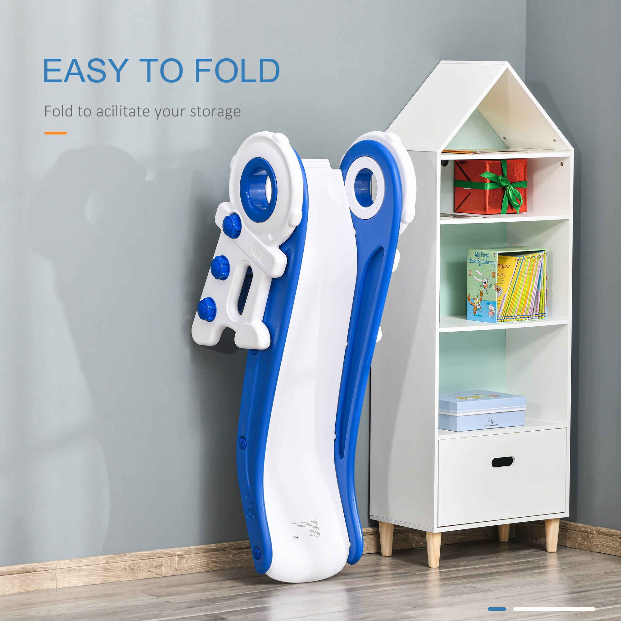 Qaba Folding Kids Slide， Small Freestanding Astronaut Climber for Ages 1-3 Years