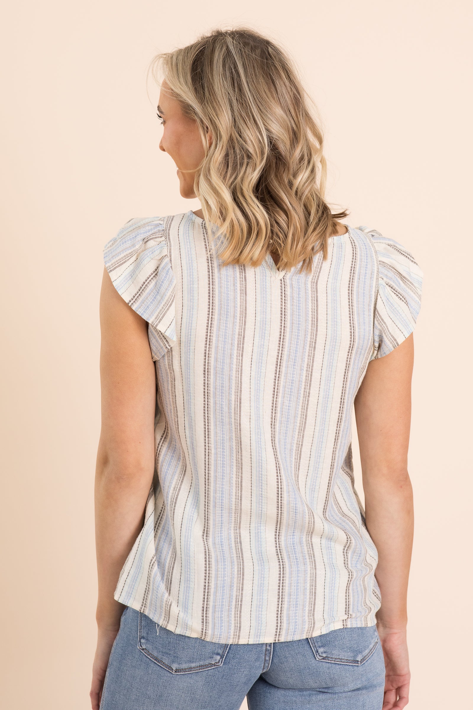 Multicolor Stripe Blouse With Ruffle Sleeve