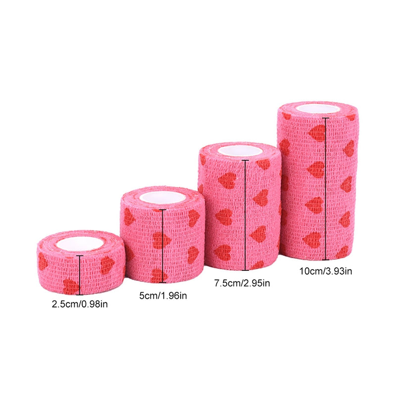 4 Rolls Pet Vet Wrap Breathable Heart Cat Adhesive Wrap Dog Cohesive Bandage
