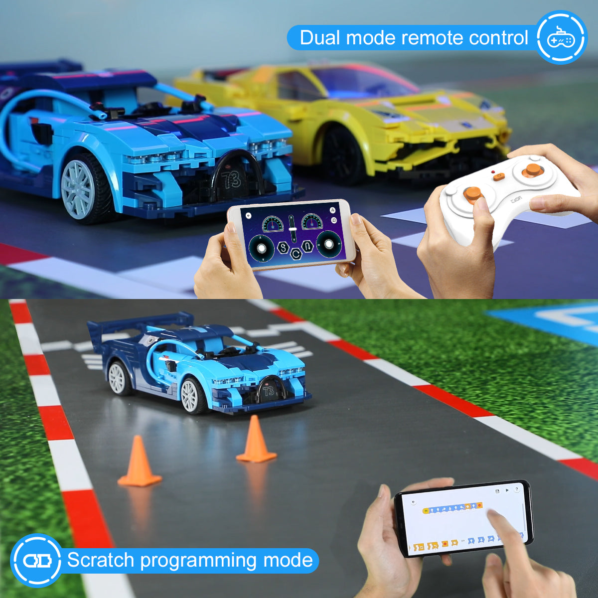 CaDA® Blue Warrior GT500 Supercar Programmable Remote Control Sports Car Model Building Block Toy C51077W Building Kit and Engineering Toy for Kids (325 Pieces)