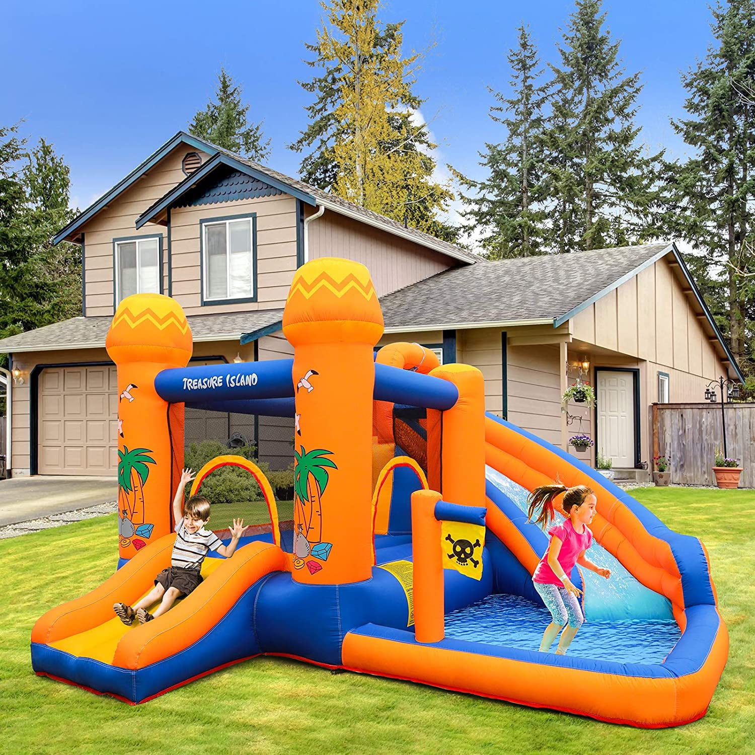 Pirecart Kids Inflatable Bounce House Water Slide Jumping Castle with Blower