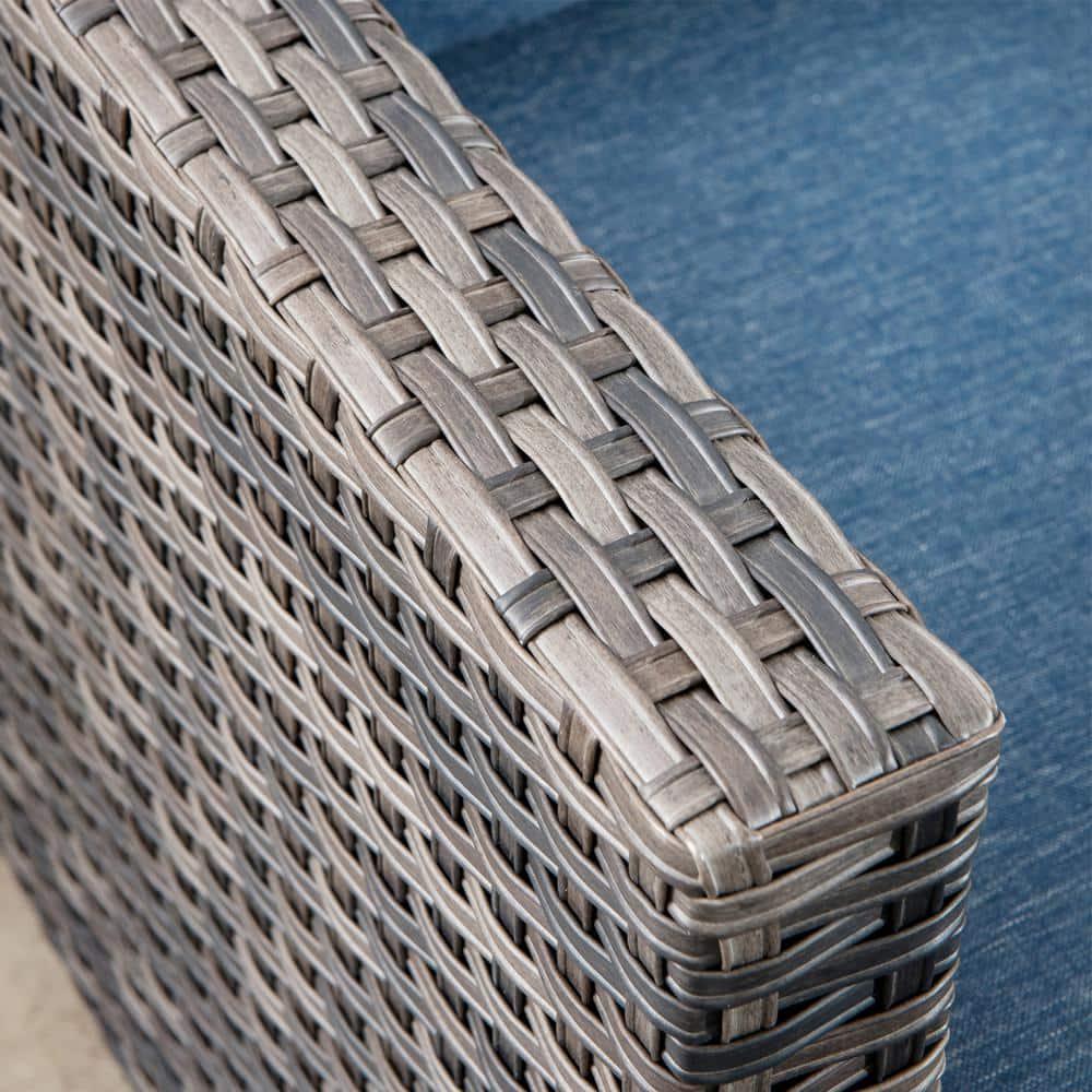 OVIOS New Vultros Gray 2Piece Wicker Outdoor Lounge Chair with Blue Cushions