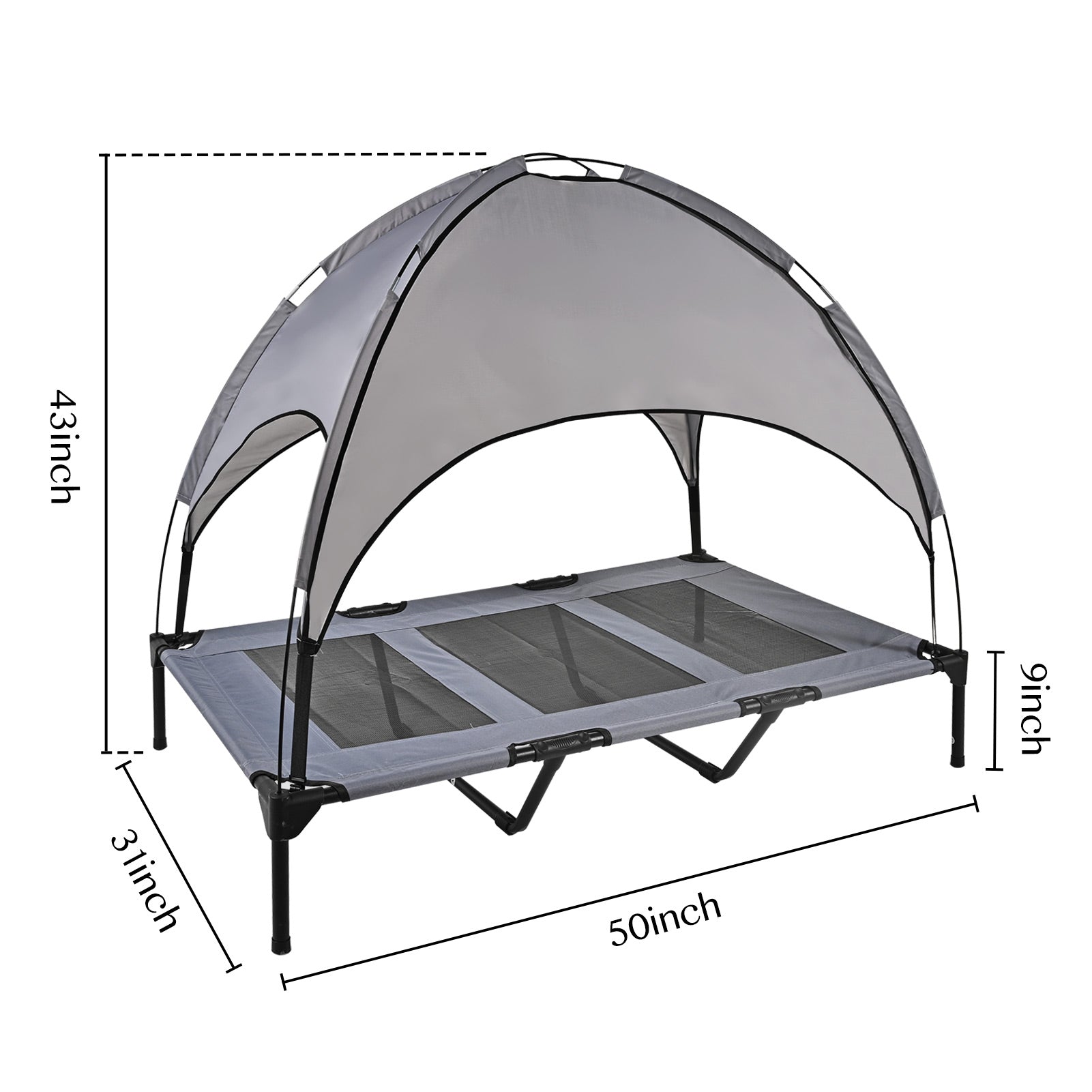 Midrising Elevated Cooling Dog Bed with Canopy，Outdoor Dog Bed with Removable Canopy Shade，Portable Raised Dog Bed with Stable Frame and Breathable Mesh(XL50