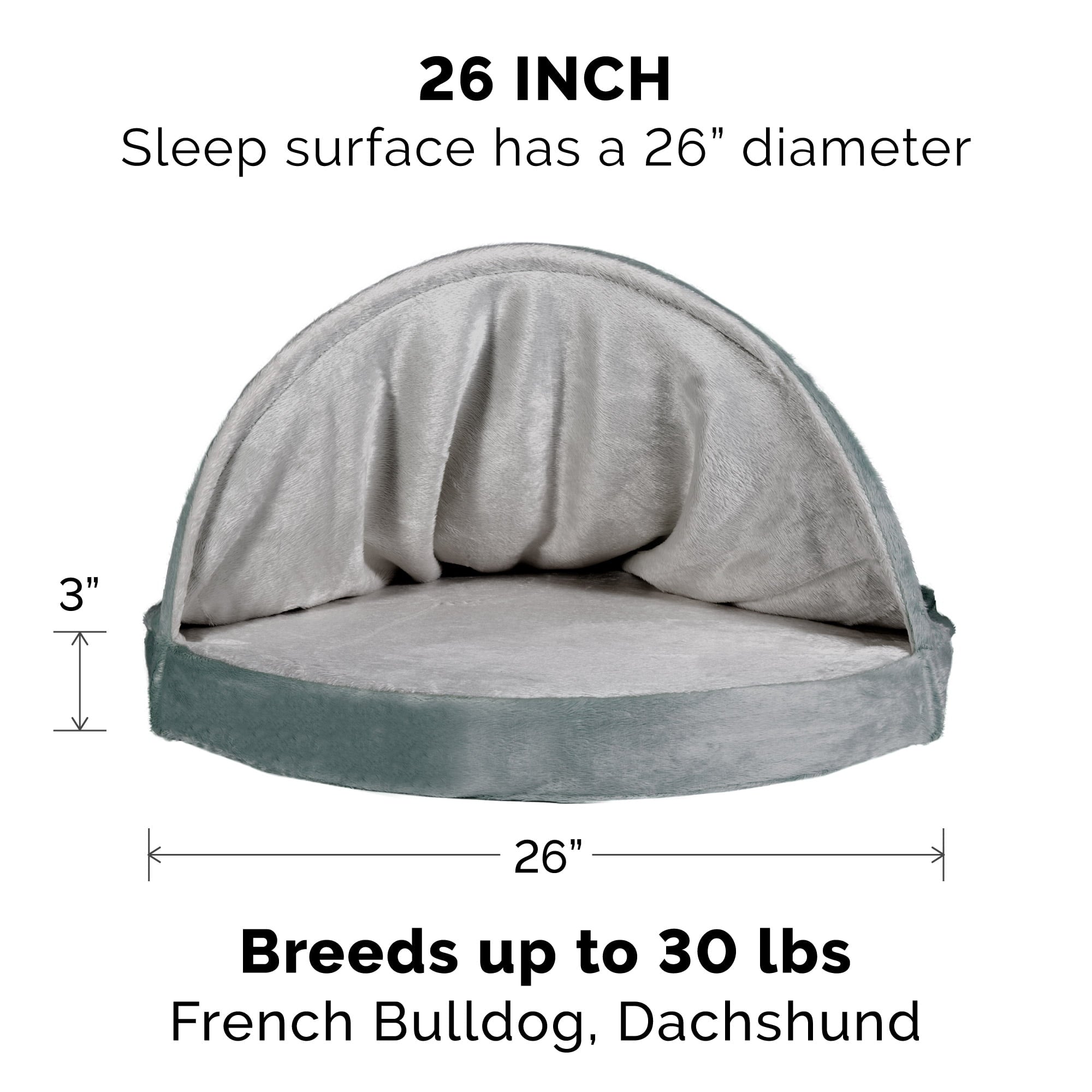 FurHaven Pet Dog Bed | Orthopedic Microvelvet Snuggery Burrow Pet Bed for Dogs and Cats， Gray， 26-Inch