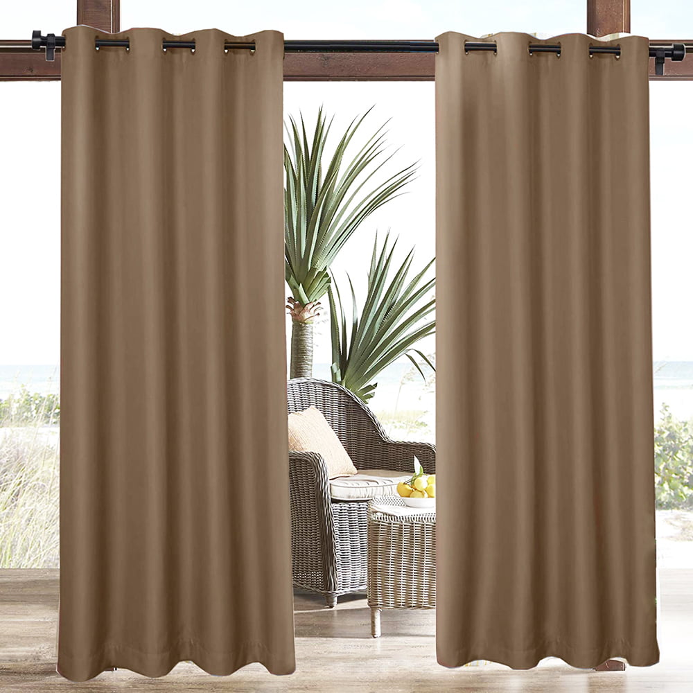 Outdoor Patio Curtains - Indoor Outdoor Waterproof Pergola Grommet Curtains, Blackout Curtain for Pavilion Gazebo Porch Decor, 1 Panel, Brown, 52in * 84in