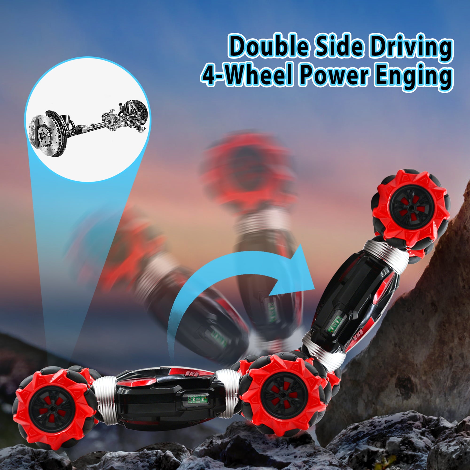 AGNEVE RC Stunt Car 4WD 360° and Double Sided Rotation Toy Car 2.4GHz All-Terrain Dual Mode Twist Remote Control Car with LED Light Music for Kids Gifts