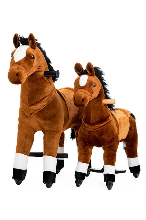 Ponyeehaw Ride on Horse Toys， Ride on Toys for 3-5 Years Old Girls and Boys， Premium Plush Walking Horse with Wheels (Brown)