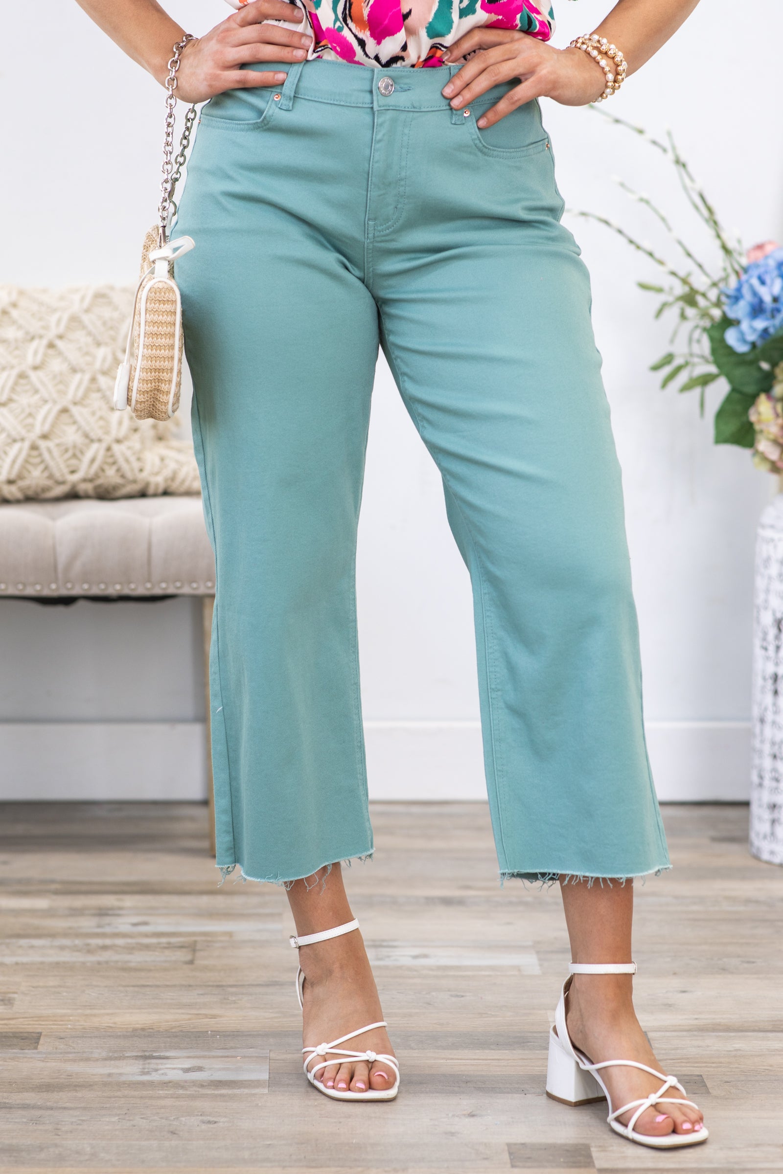 YMI Mint Cropped Wide Leg Trouser Pants