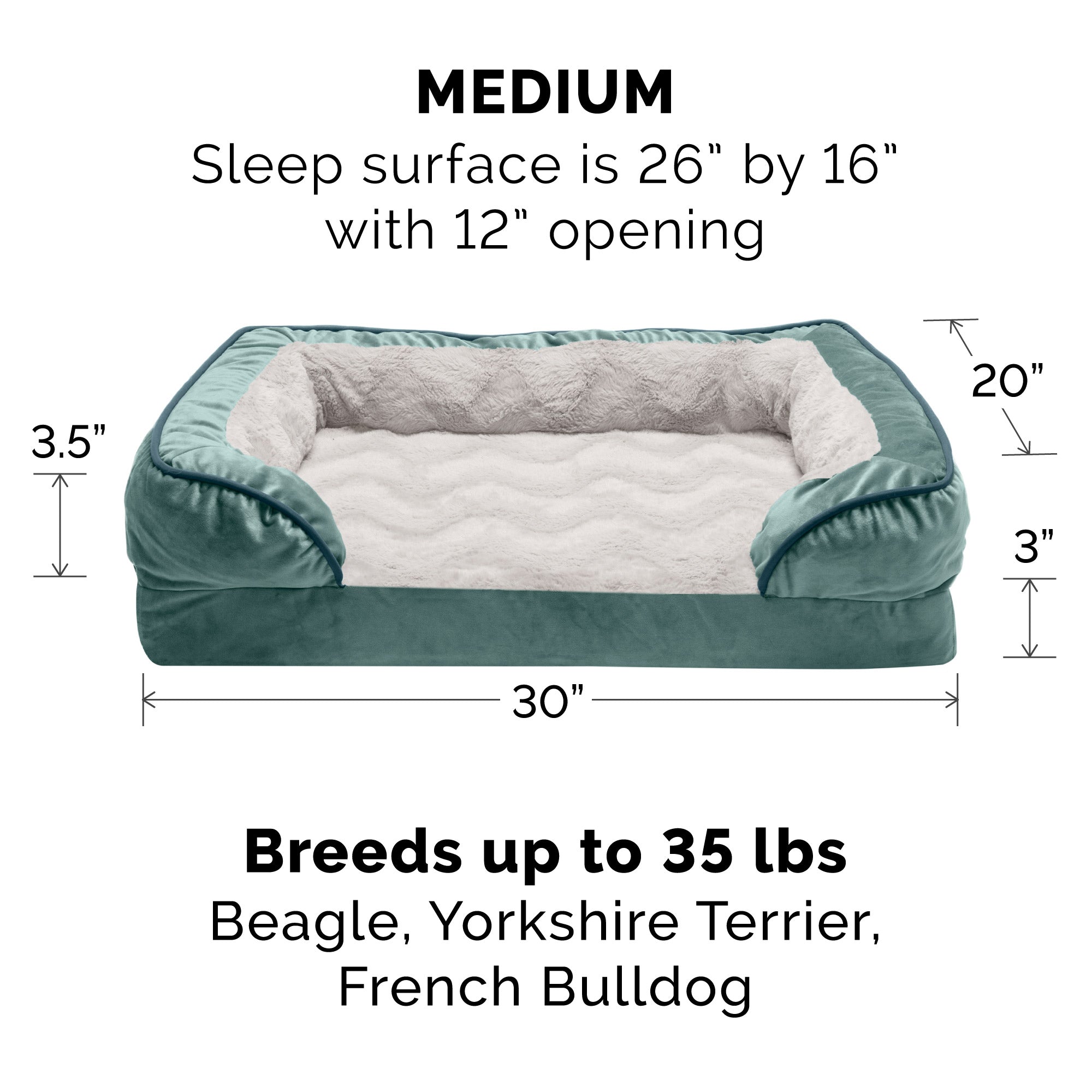 FurHaven Pet Products | Full Support Orthopedic Perfect Comfort Velvet Waves Sofa Pet Bed Dogs and Cats - Celadon Green， Medium