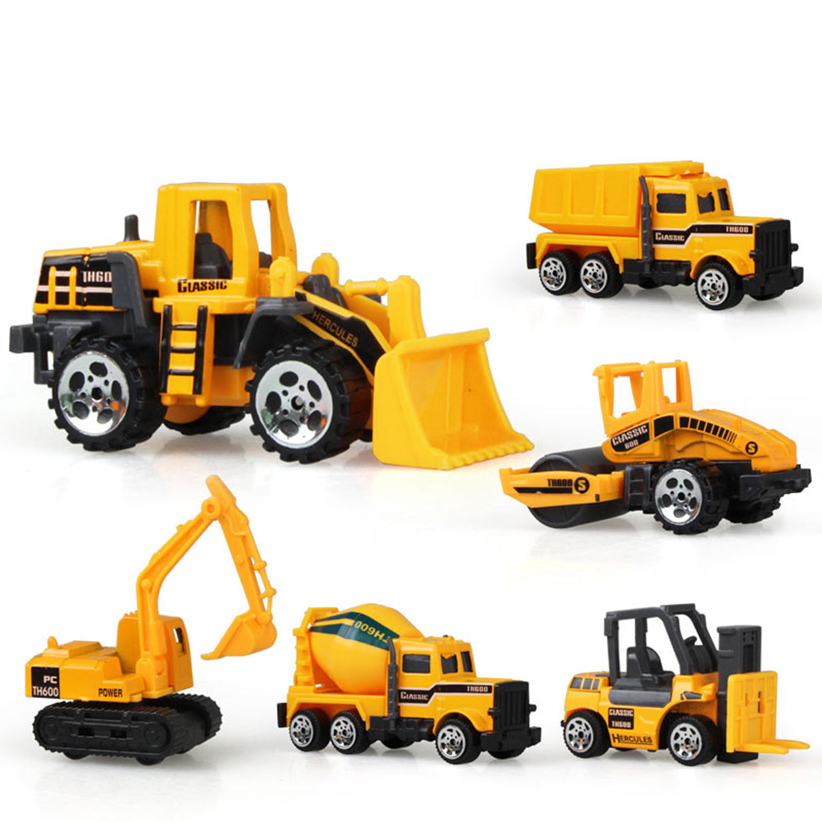 Coolplay 6PCS Mini Alloy Truck Forklift Bulldozer Excavator Die-Cast Vehicle Toy Set for 3 4 5 6 7 Year Old Boy Kids