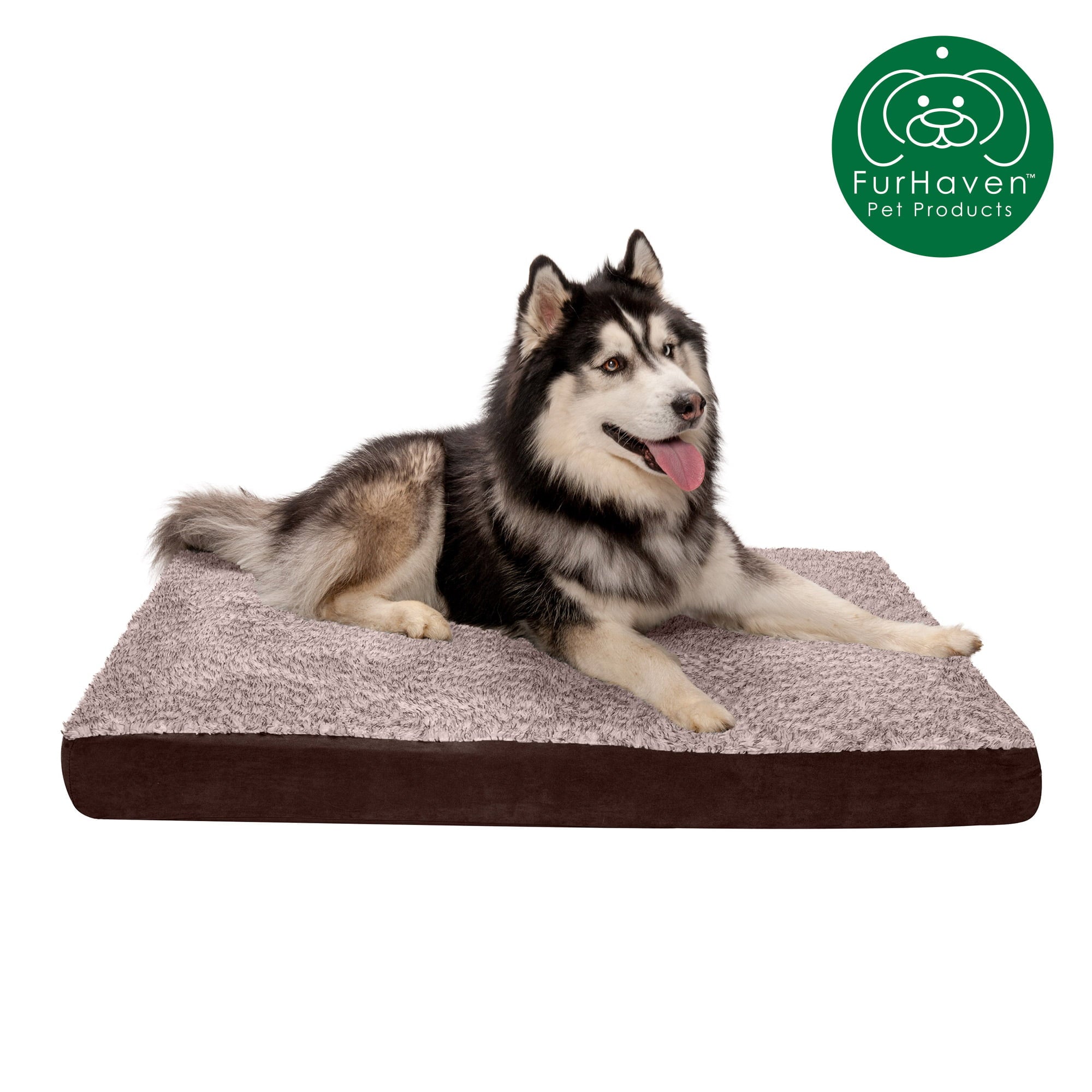FurHaven Pet Products | Deluxe Two-Tone Faux Fur and Suede Orthopedic Pet Bed for Dogs and Cats， Espresso， Jumbo