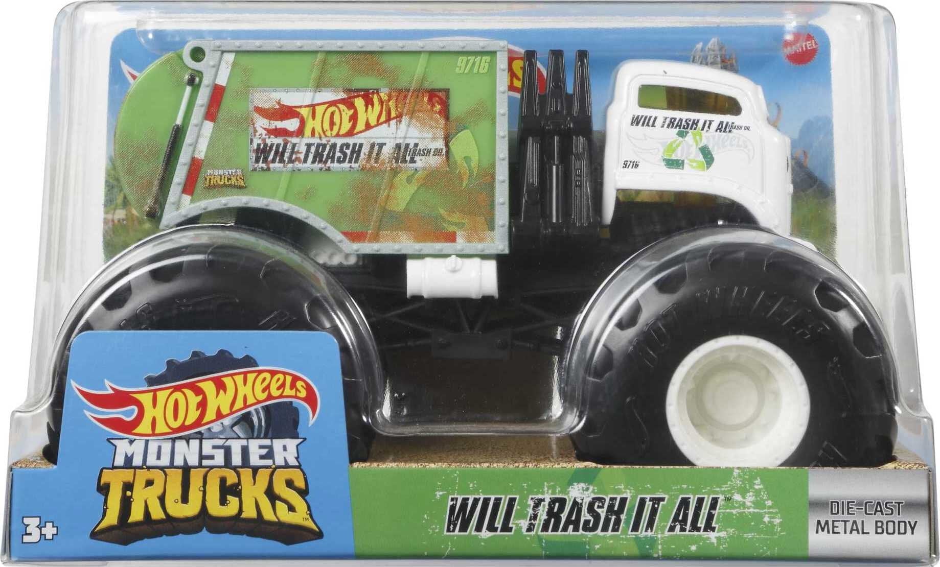 Hot Wheels Monster Trucks Will Trash It All 1:24 Scale Die-Cast Toy Vehicles For Kids 3 Years and Up