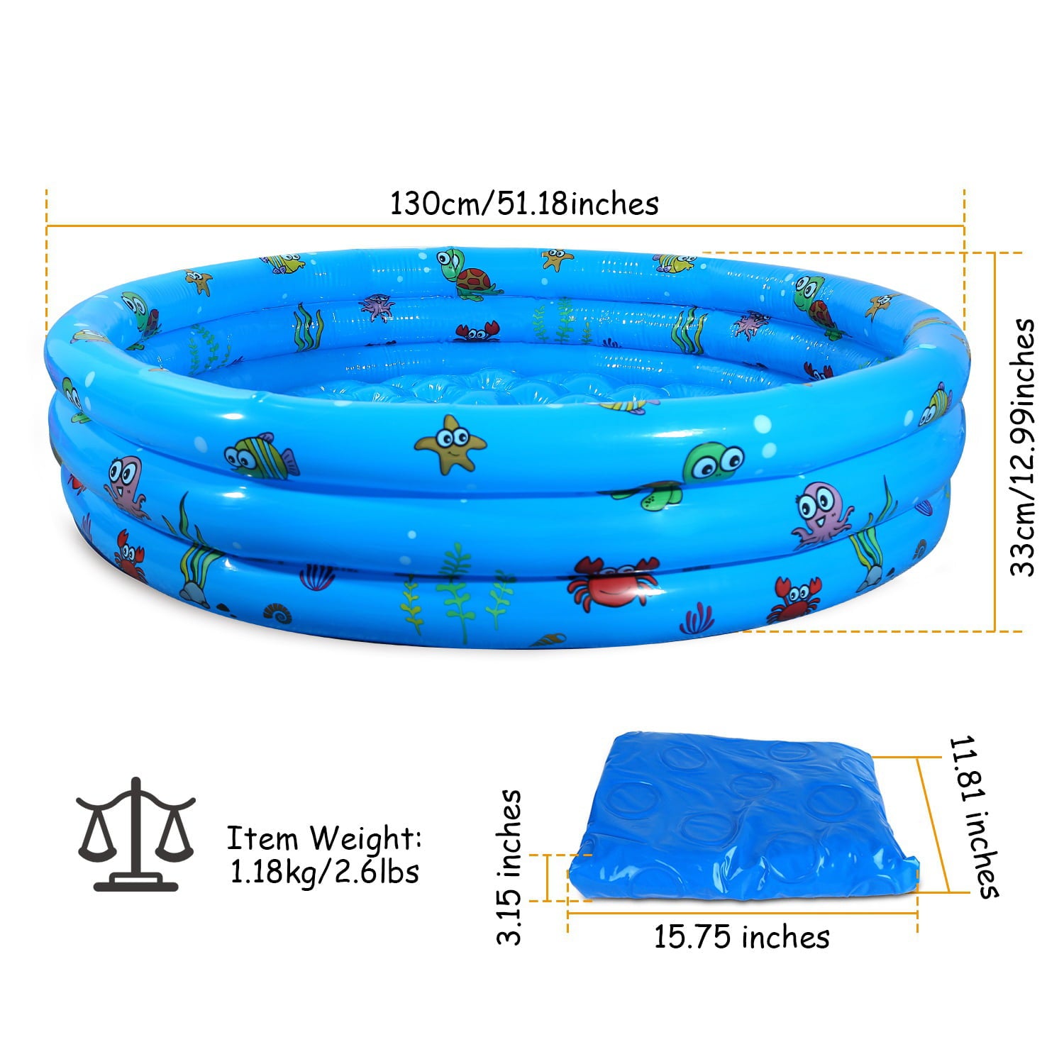 Kiddie Pool， I MOUNTEK Inflatable Baby Pool， 3 Rings Round Swimming Pool for Kids ，Inflatable and Kiddie Pools