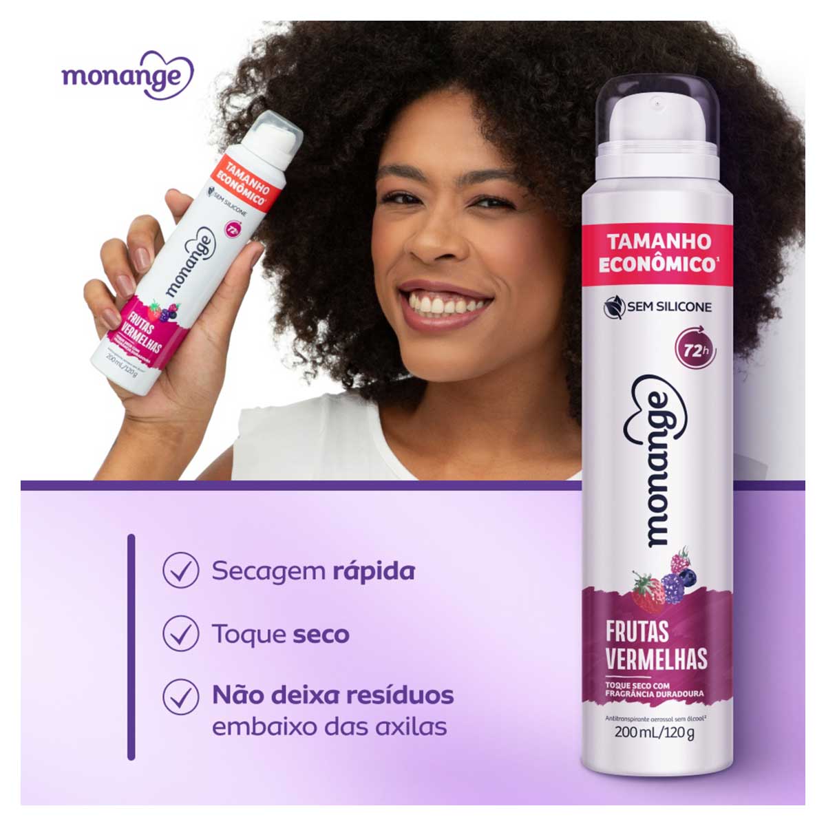 Antitranspirante Aerossol Frutas Vermelhas Monange 200ml Spray Tamanho Economico