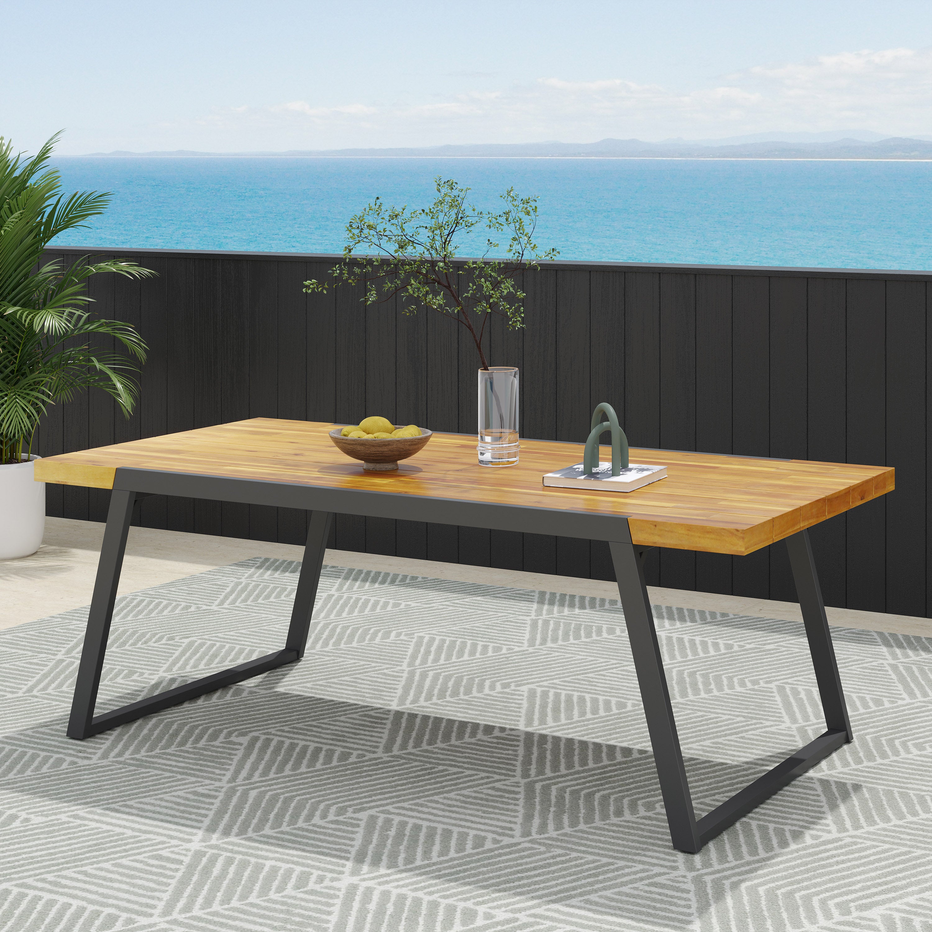Gebo Outdoor Modern Acacia Wood Dining Table