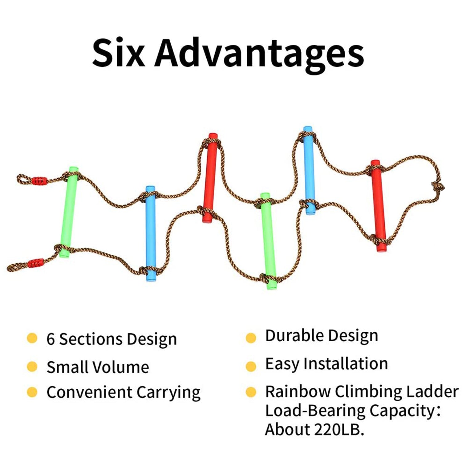 Odoland 6 Rung Rainbow Plastic Climbing Rope Ladder for Kids， Hanging Swing Ladder Toy， Children Exercise Equipment for Indoor Backyard Playground