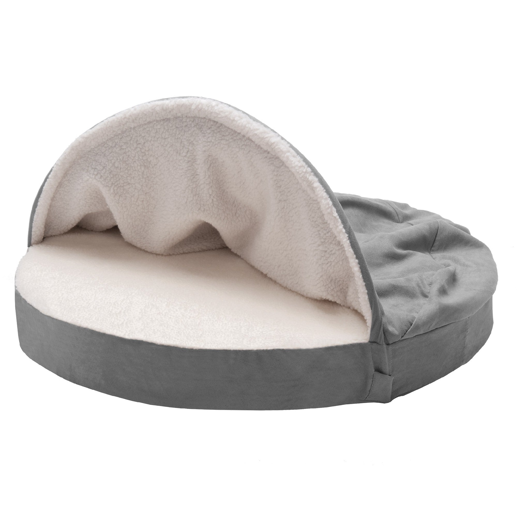 FurHaven | Cooling Gel Faux Sheepskin Snuggery Pet Bed for Dogs and Cats， Gray， 35-Inch
