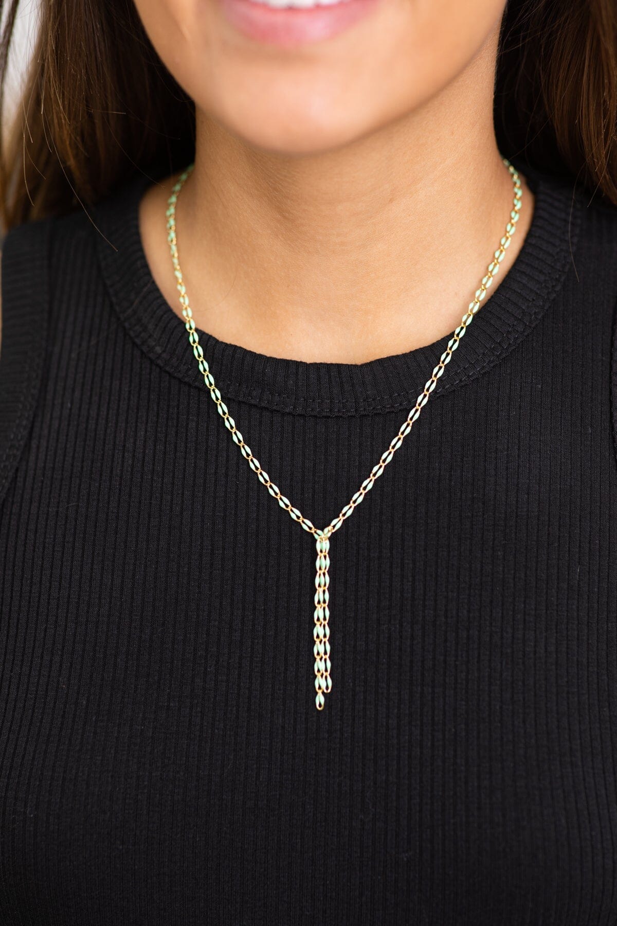 Mint Drop Chain Enamel Necklace