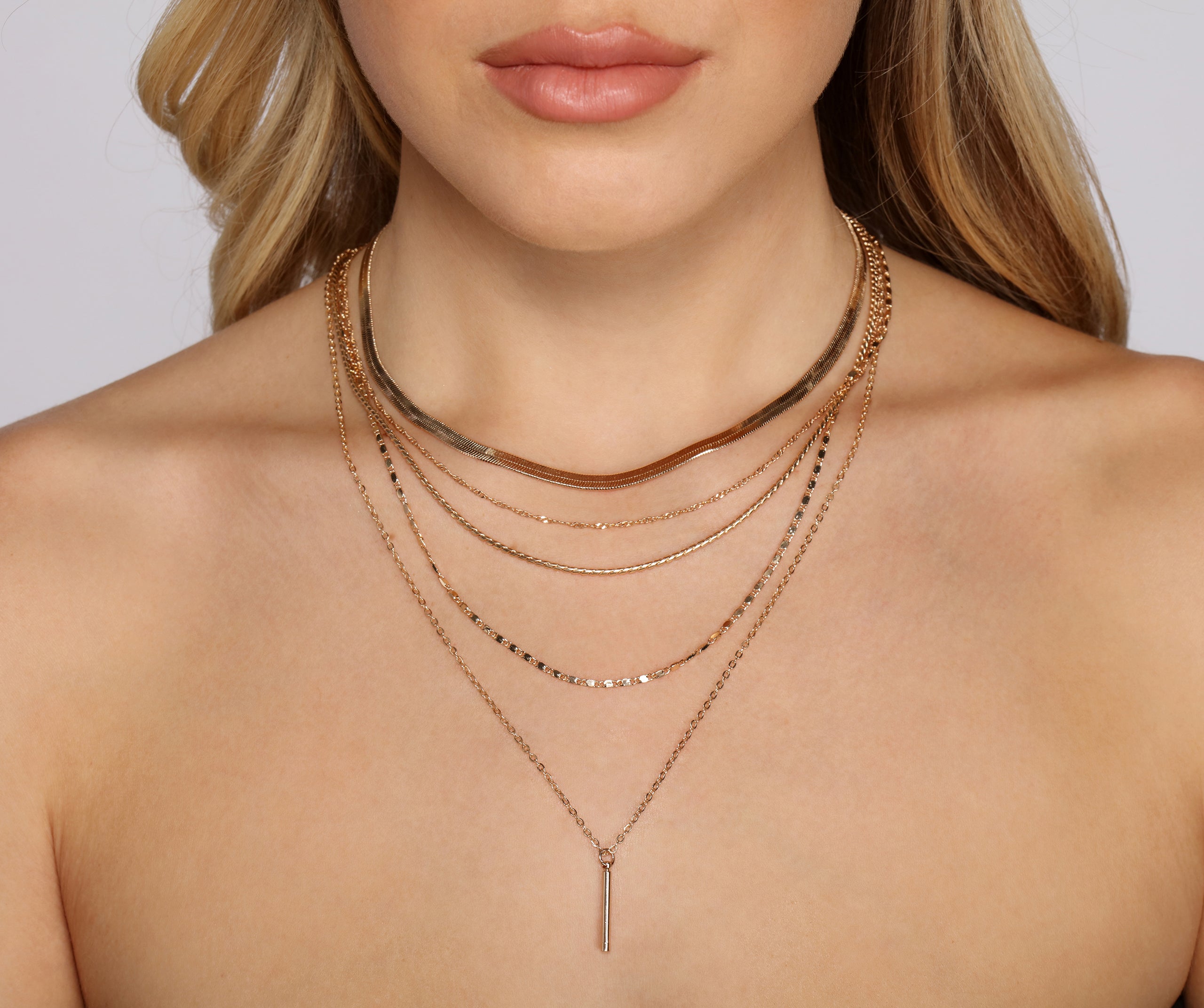 Five Row Layered Chain Link Necklace