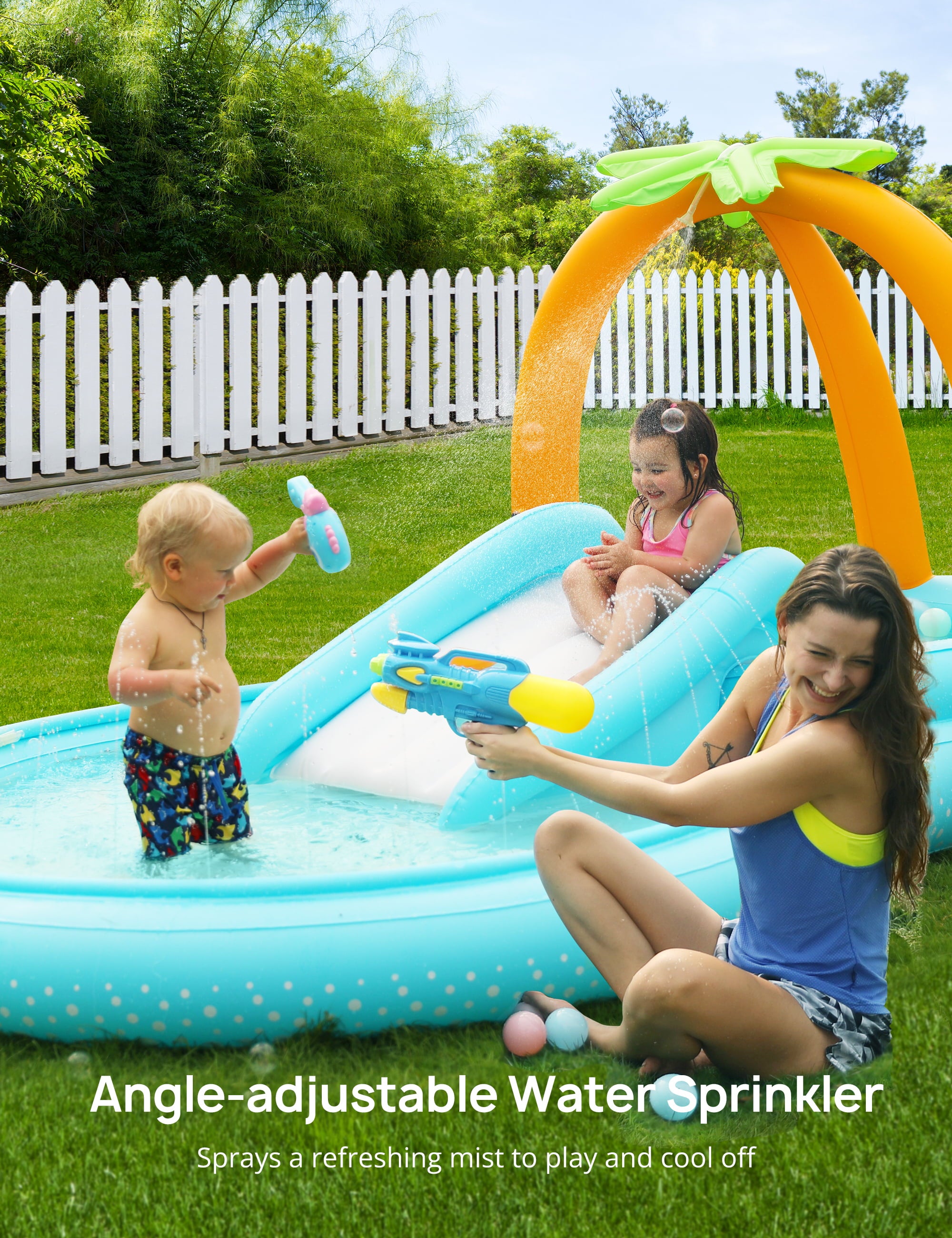 Evajoy Inflatable Play Center Pool， Kiddie Pool with Water Slide for Kids， Children， 110