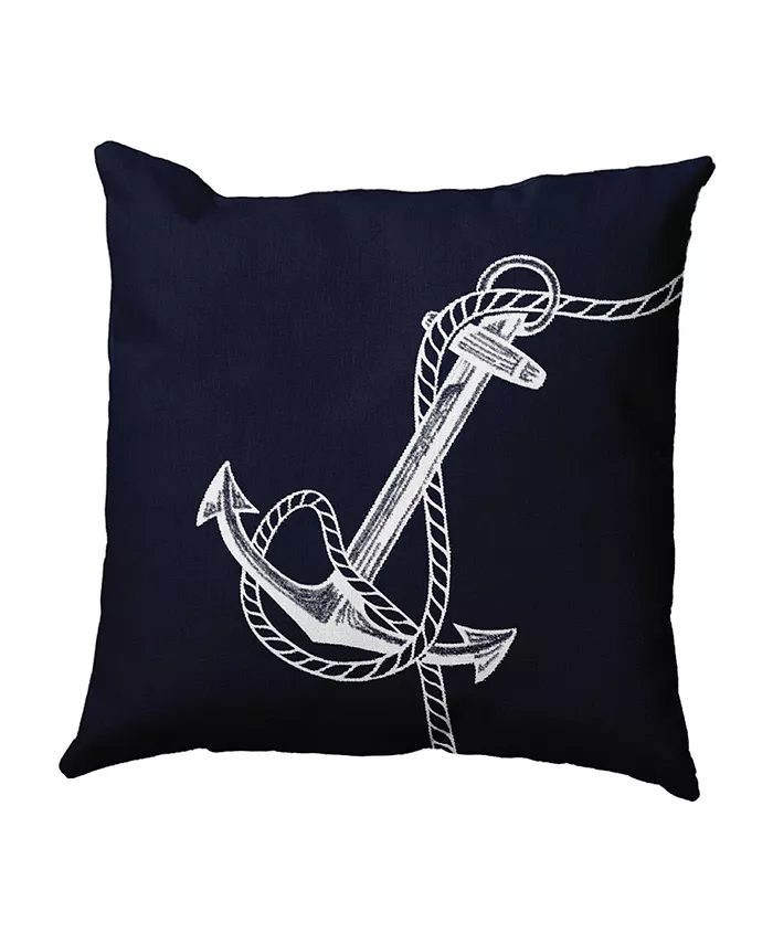 E by Design Anchored 16 Inch Navy Blue Decorative Nautical Throw Pillow