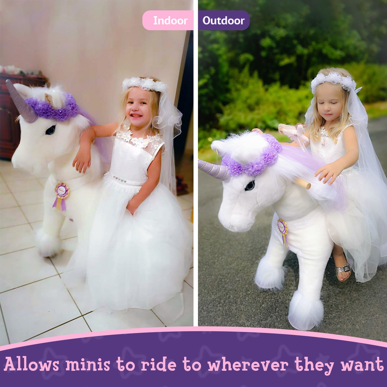 PonyCycle Ride On Unicorn Walking Animal Plush Pony Toy  Age 3-5 Purple