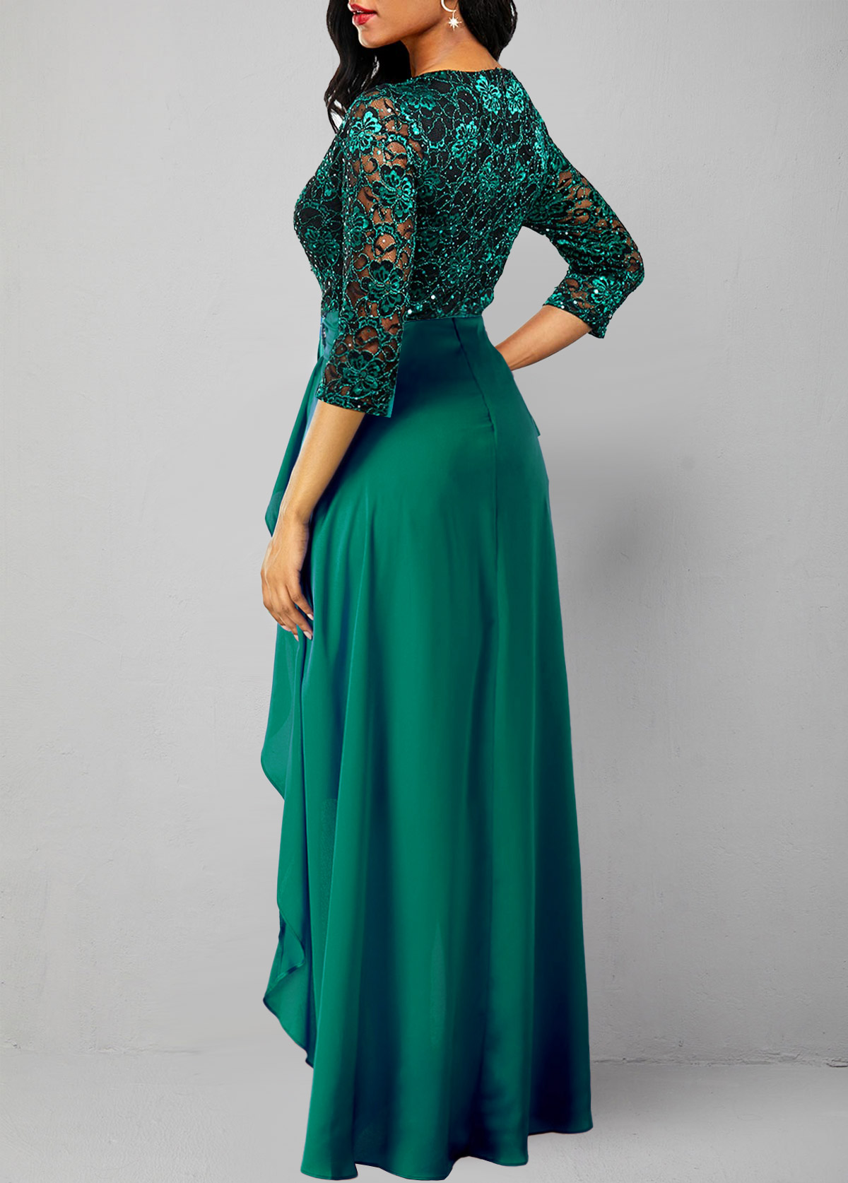 3/4 Sleeve Lace Patchwork Turquoise Dress