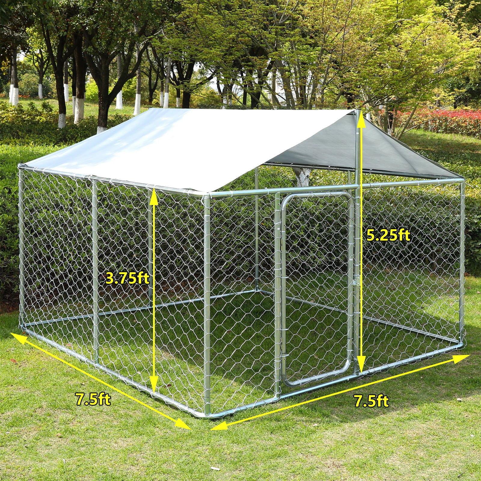 LVUYOYO Heavy Duty Outside Dog Kennels Playpen for Dogs Outdoor Dog Fence with Water-Resistant Cover for Back or Front Yard