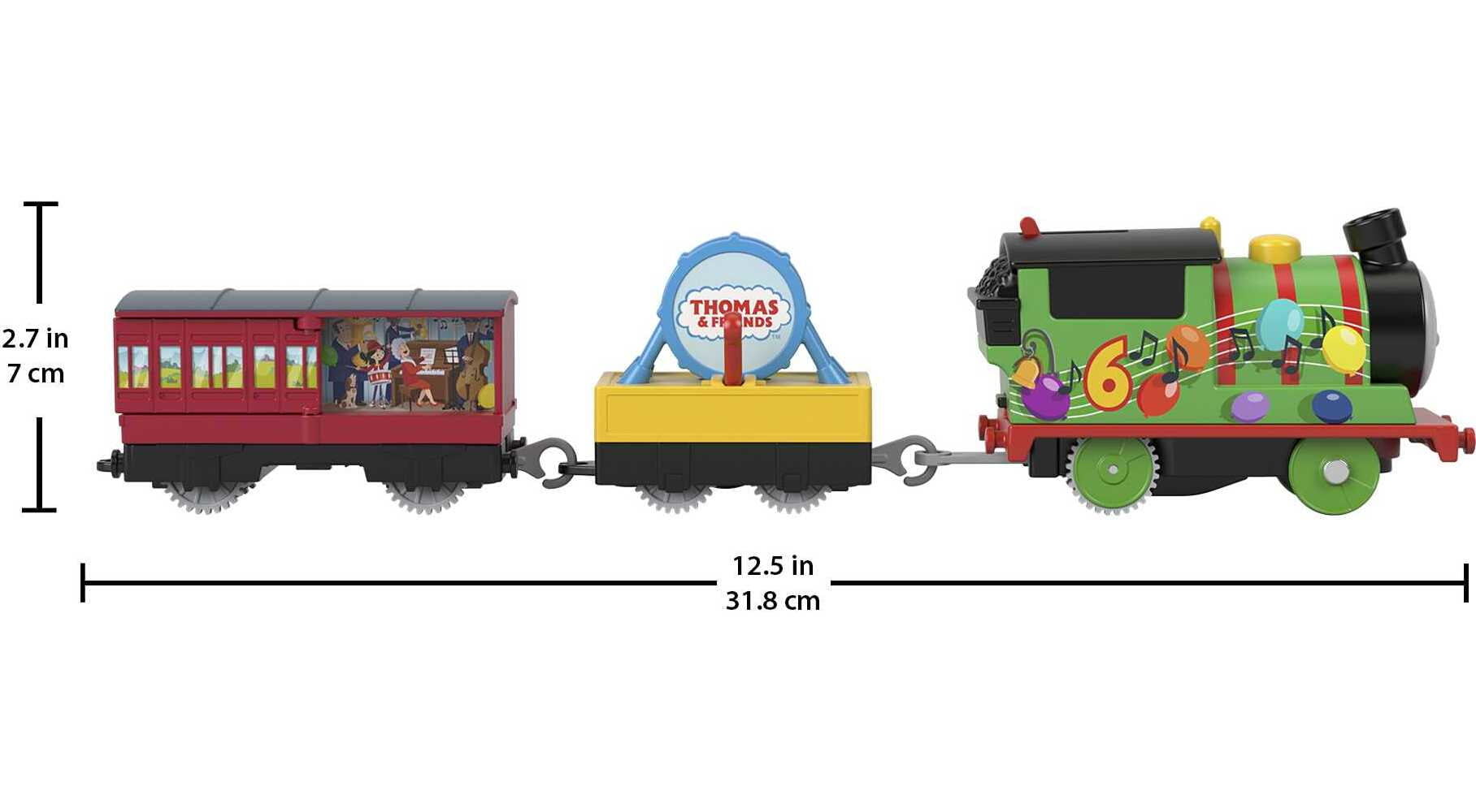 Thomas and Friends Party Train Percy Motorized Engine with Drum Cargo and Mail Car， 3 Pieces