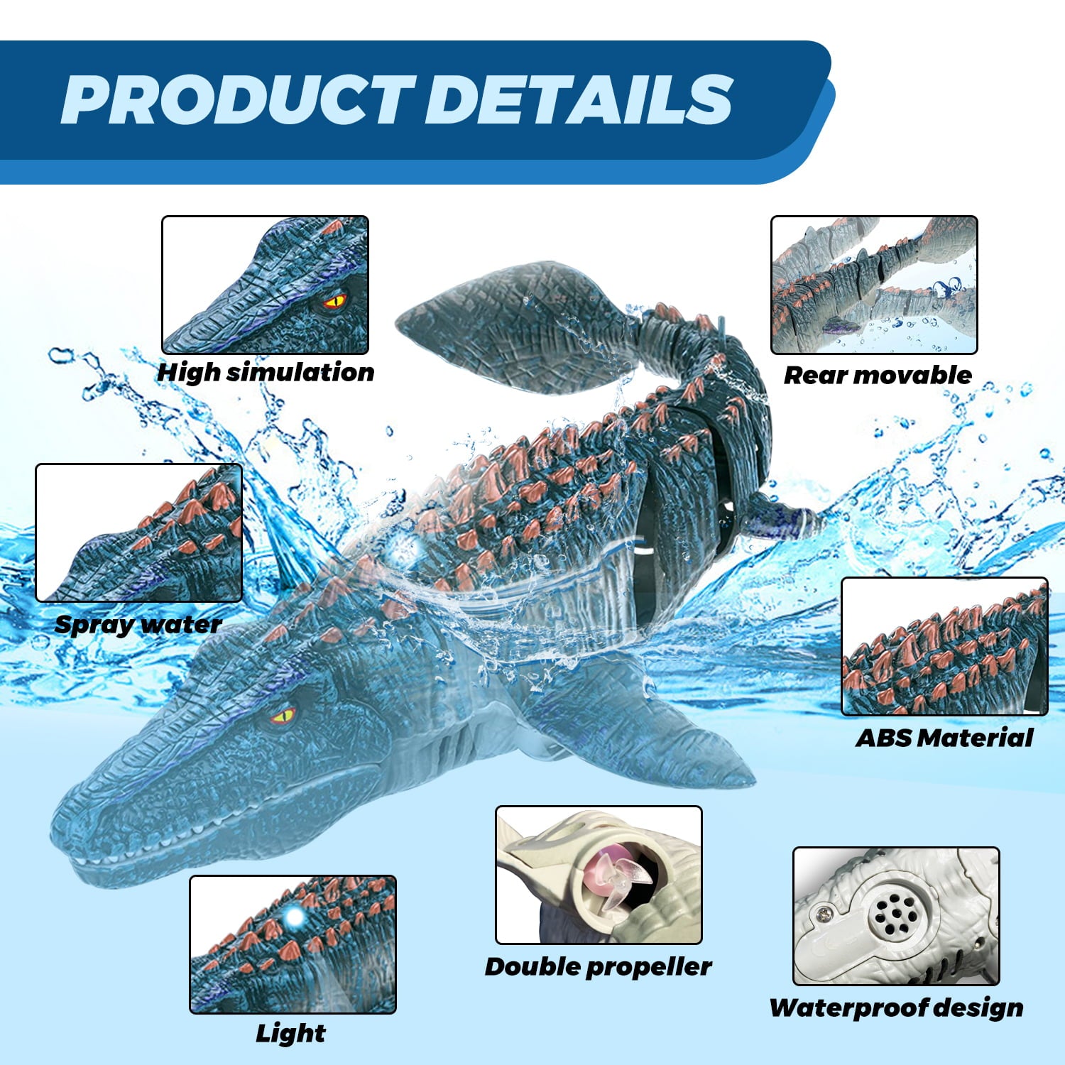 Richgv 2.4G Remote Control Dinosaur，RC Dino，Mosasaurus Toy，Kids Pool Toy，Dinosaur Toy for 3+ Year Old Boys，Water Toy，Christmas and Birthday Dinosaur Gift for Boys and Girls