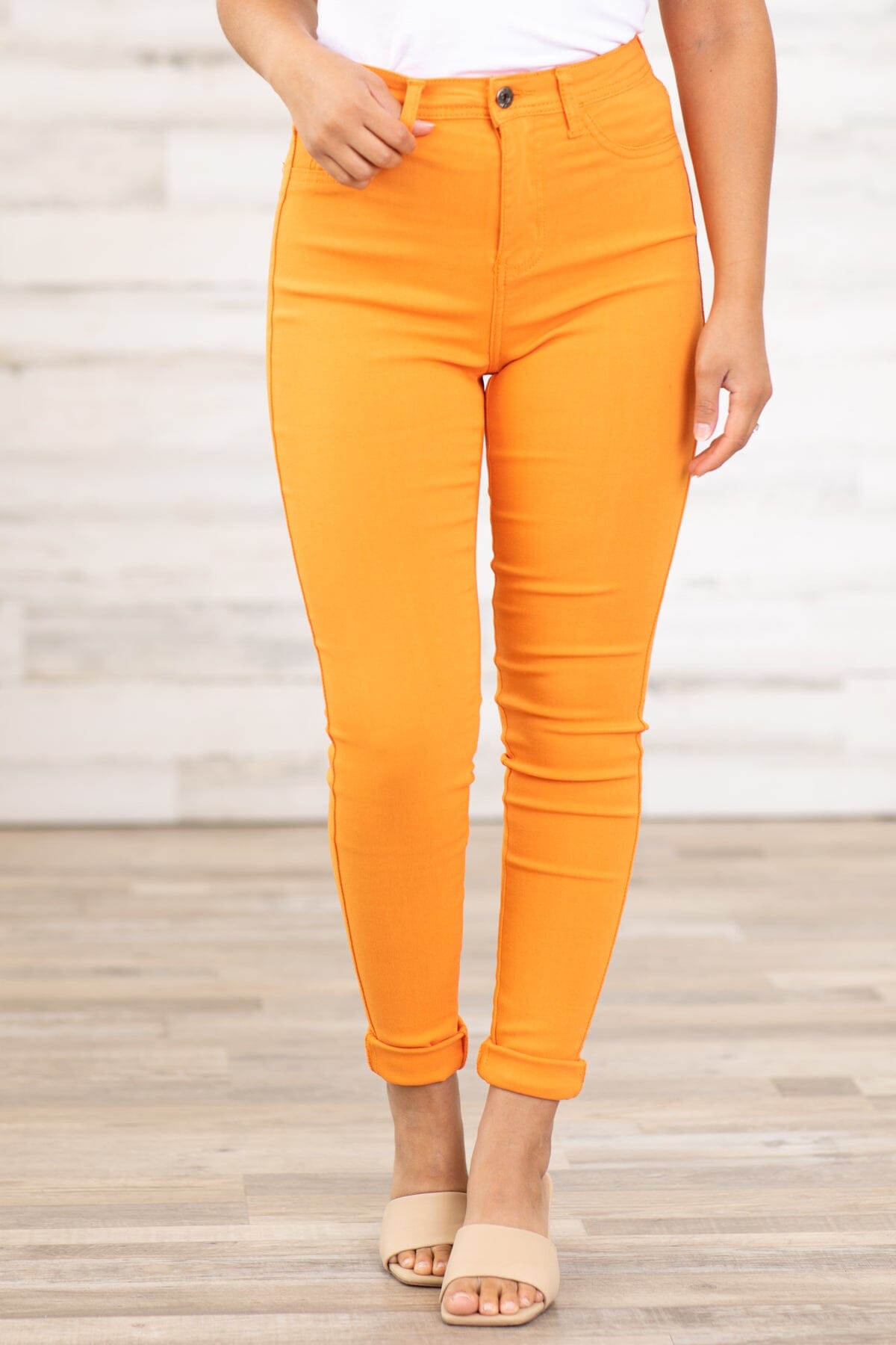 Orange Skinny Fit High Rise Pants