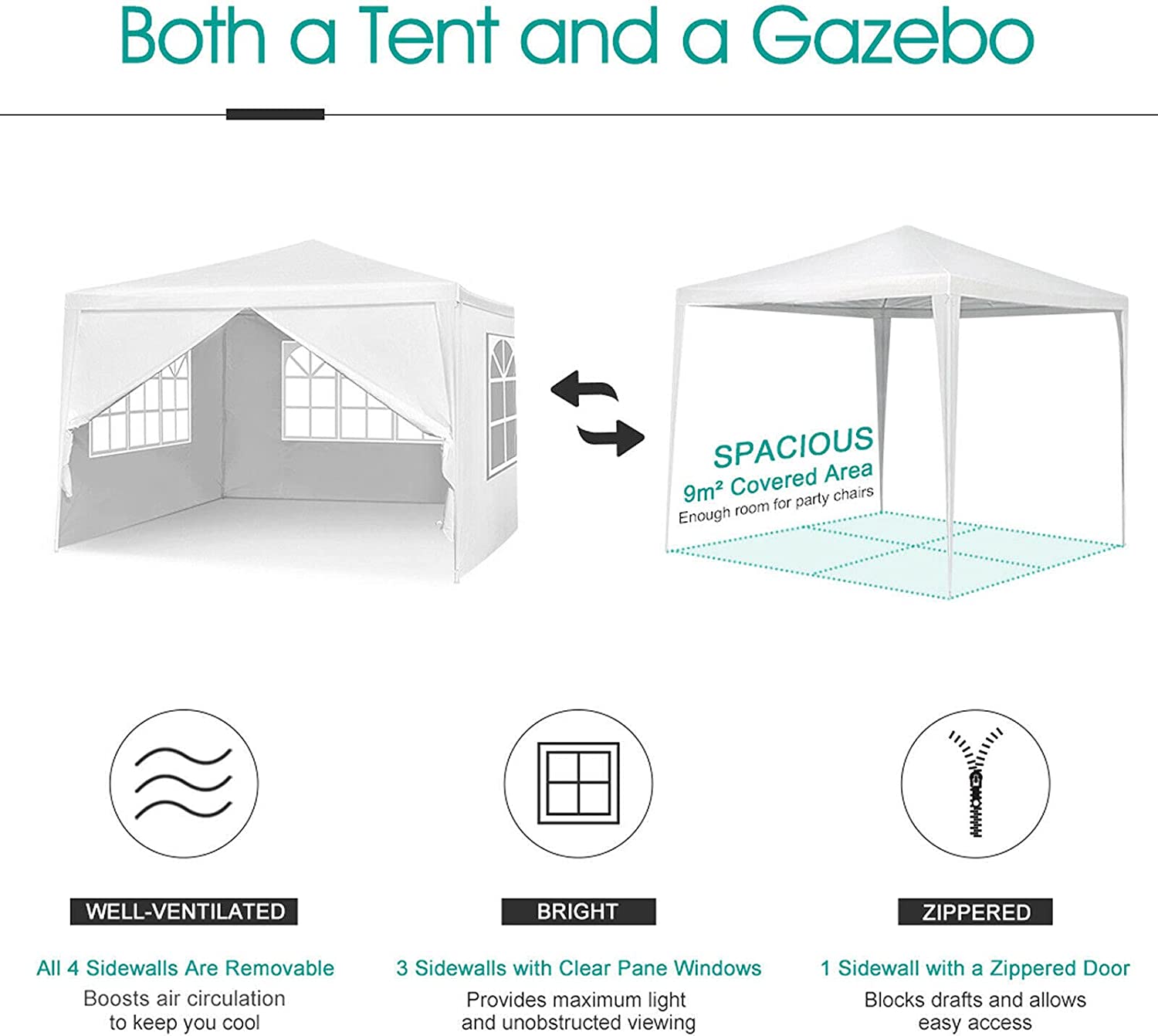 Dayplus 10'X10' Party Tent Outdoor PE Garden Gazebo Marquee Canopy Awning With Full Sidewall