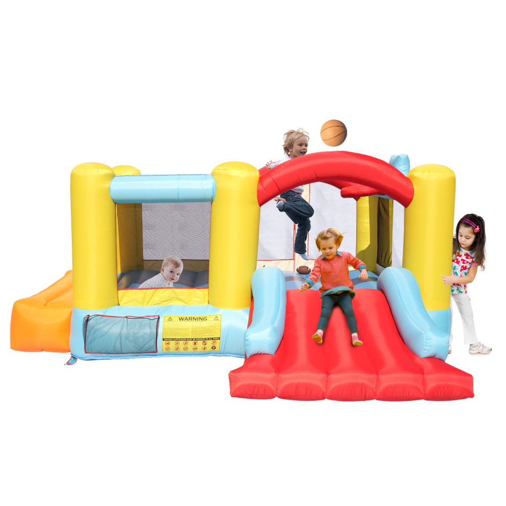 Topcobe Inflatable Bounce House for kids， Castle Jumper Bouncer Castle with Water Slide Pool， Basketball Hoop， 3 Balls