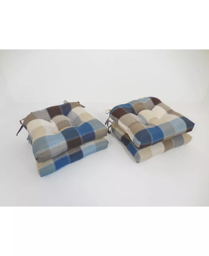 Arlee Home Fashions Harris Plaid Set of Four Chair Pad Seat Cushions