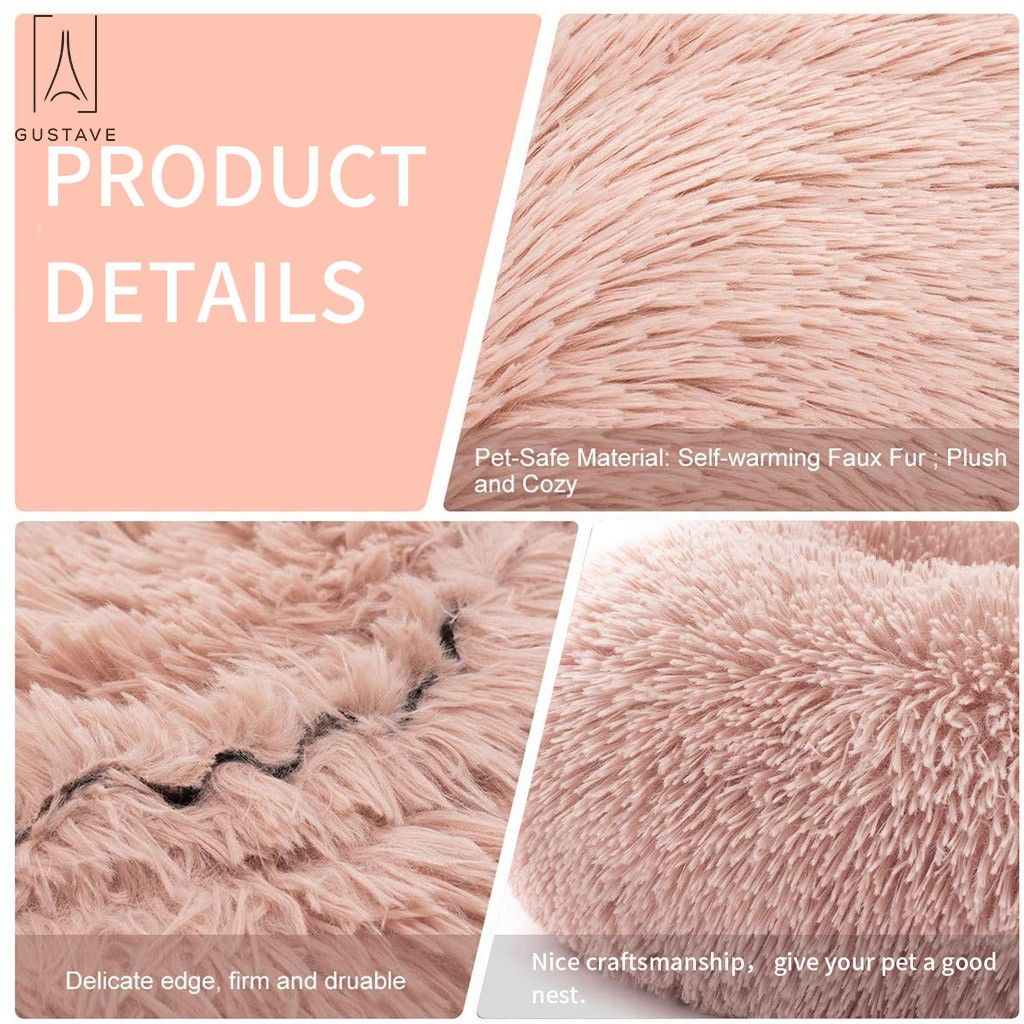 Gustave Calming Dog Beds， Self-Warming Round Pet Bed Cushion， Luxurious Faux Fur Donut Cuddler Soft Plush Comfortable for Sleeping 