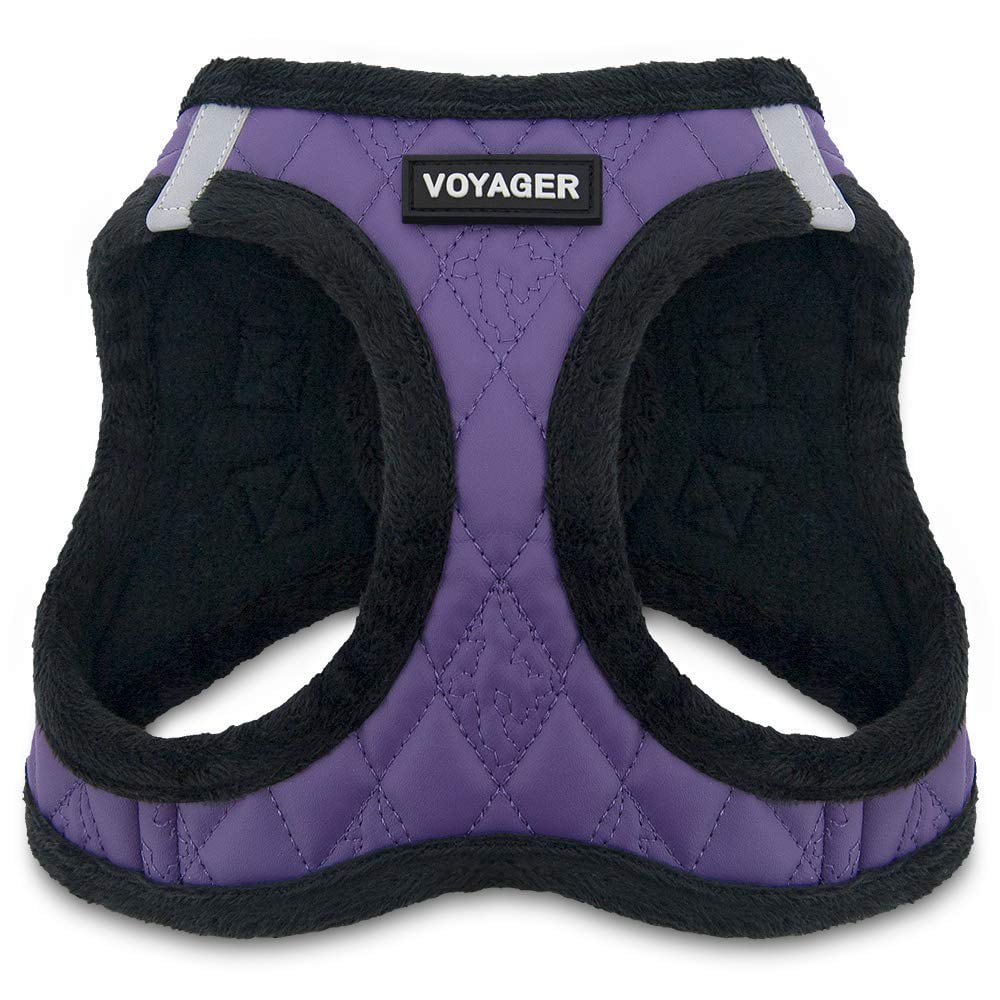 Voyager Step-in Plush Dog Harness – Soft Plush， Step in Vest Harness for Small and Medium Dogs - Purple Faux Leather， L (Chest: 18 - 20.5