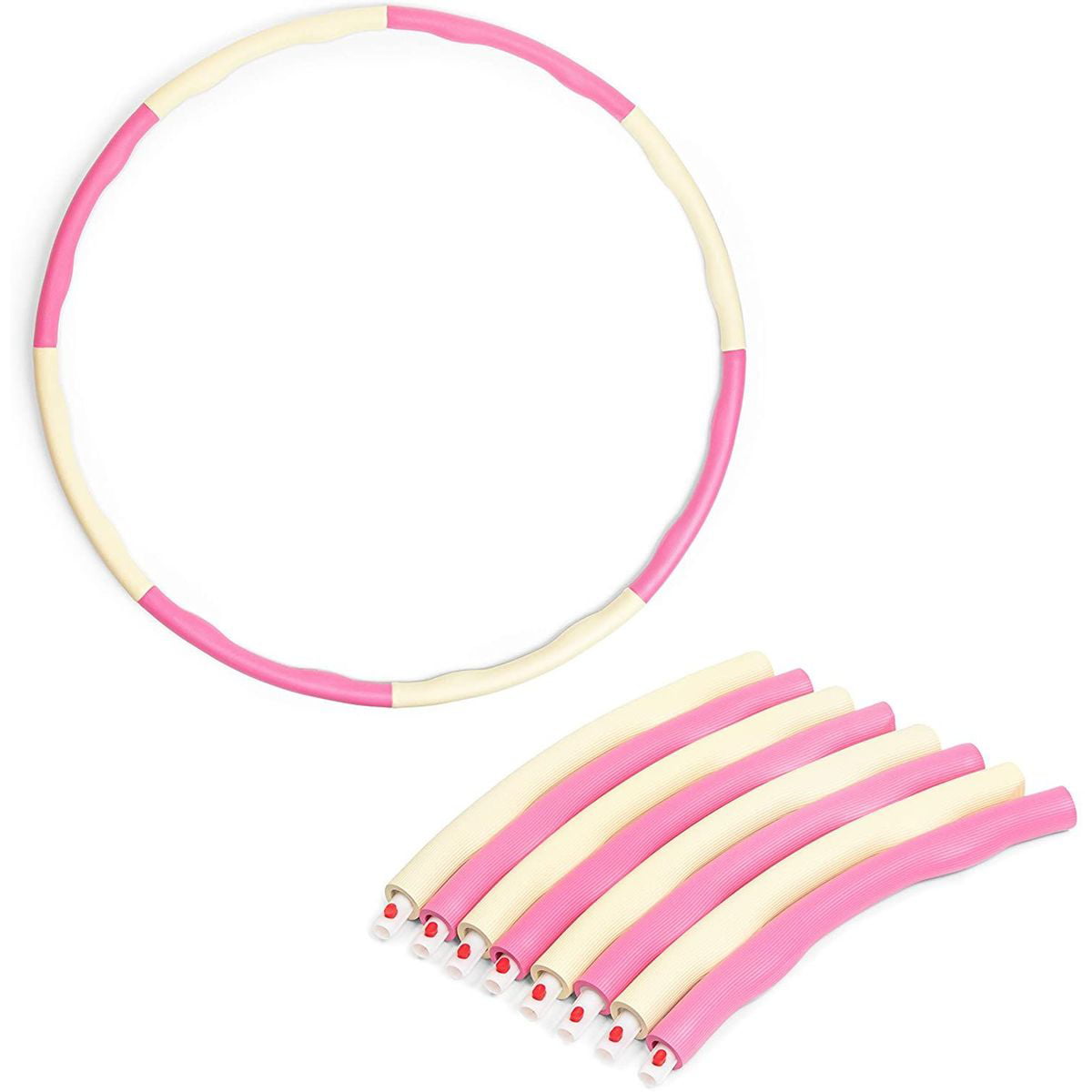Adjustable Hula Hoops for Adults and Kids， Fitness Hoops for Women， Ho me Workout Exercises， Pink and White， 37 inches