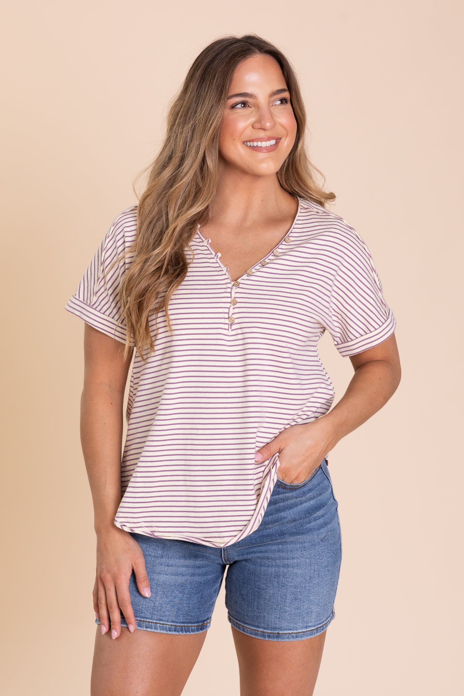 Button Down Striped Casual Knit Top
