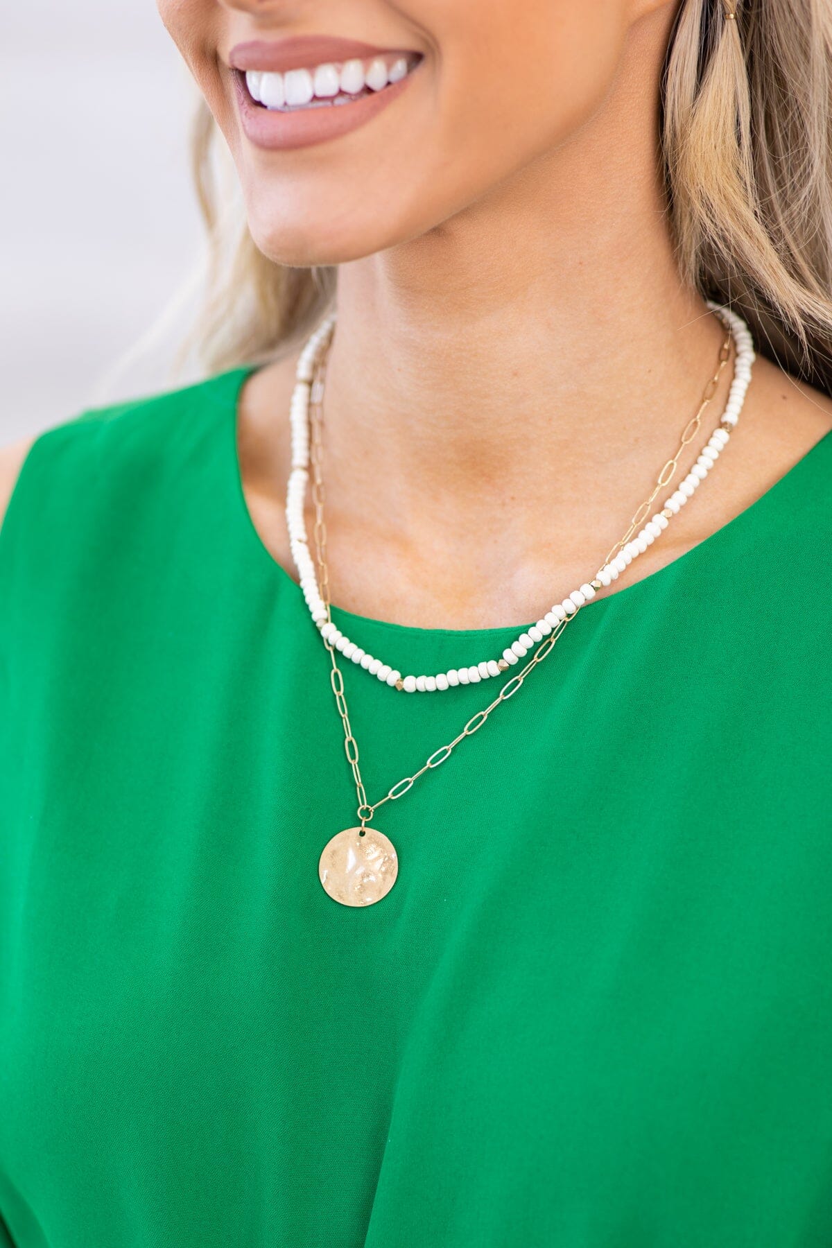 Ivory and Gold Beaded Multi Chain Necklace