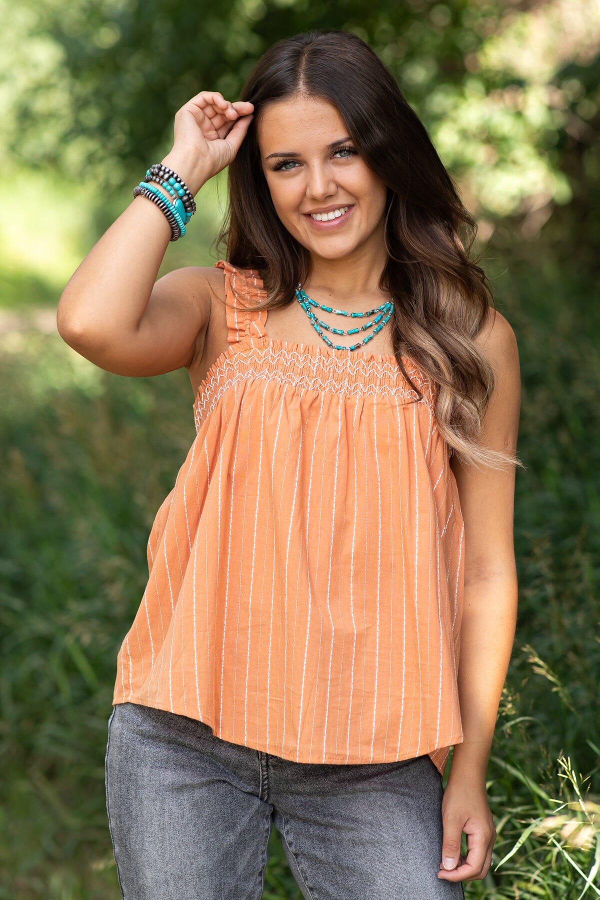 Burnt Orange Embroidered Trim Tank