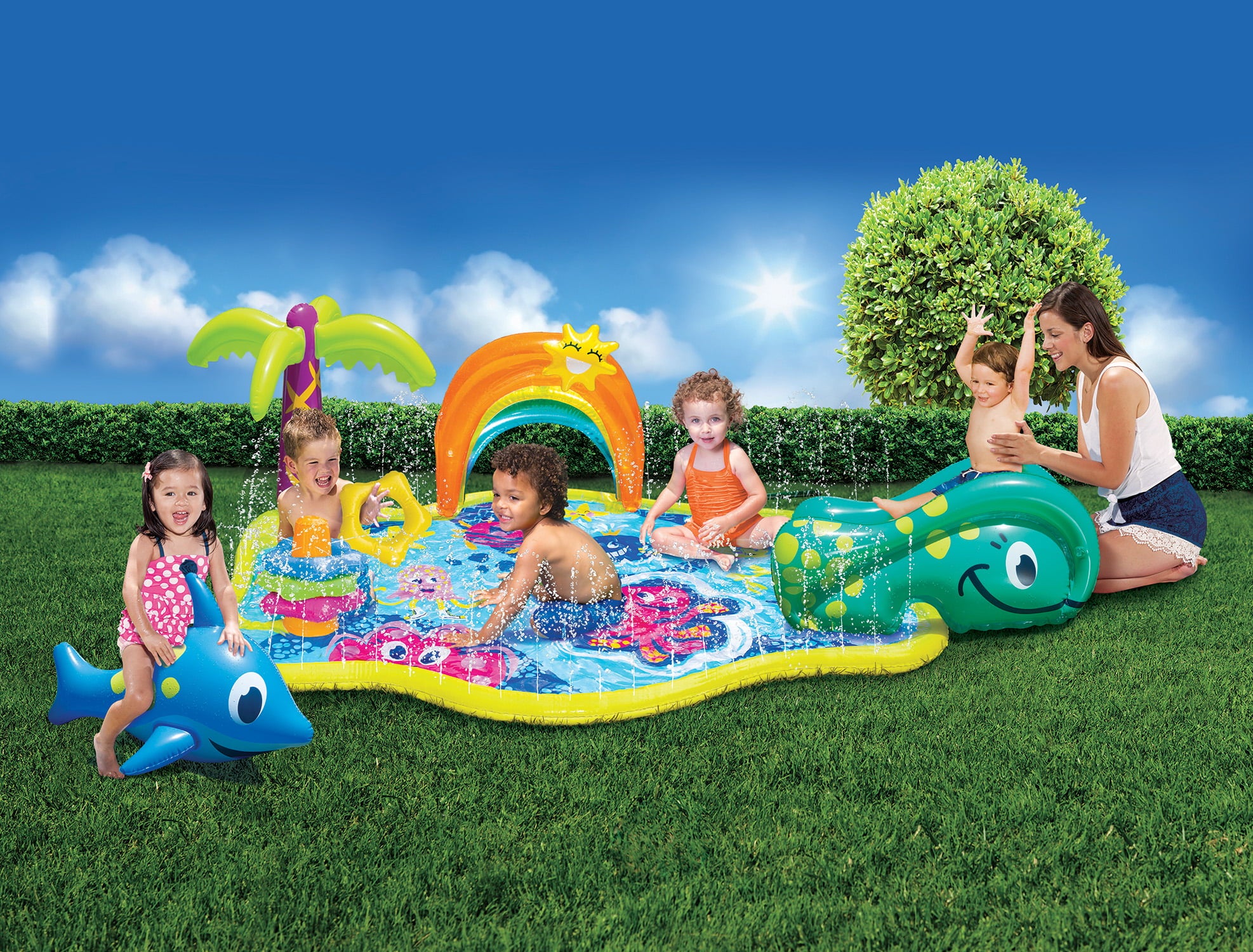 Banzai Jr. Splish Splash Water Park Outdoor Summer Play Center， Ages 18 months+