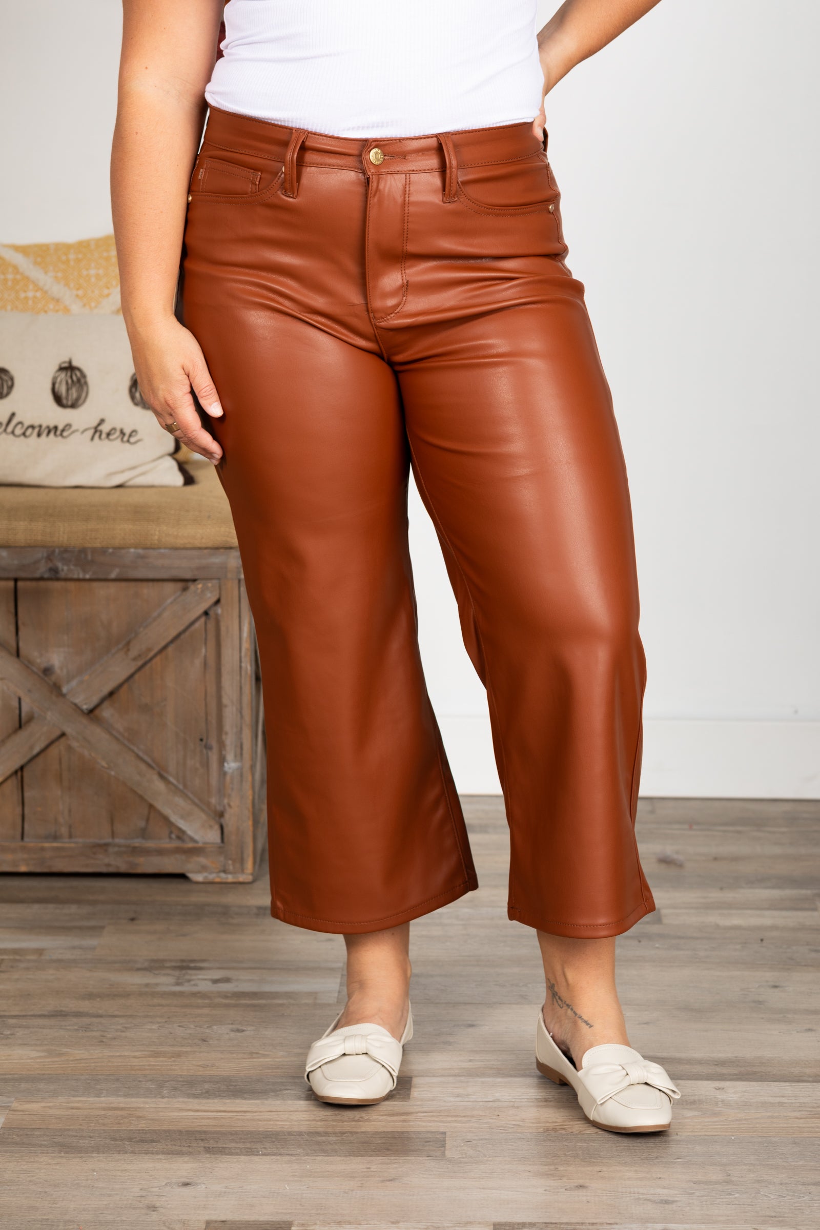 Judy Blue Tummy Control Faux Leather Crop Pant
