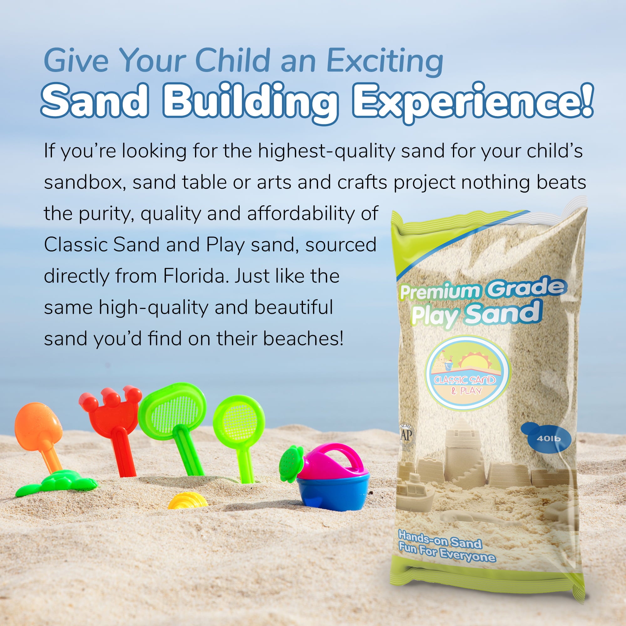 Classic Sand and Play Sand for Sandbox， Table， Therapy and Outdoor Use - 40 lbs