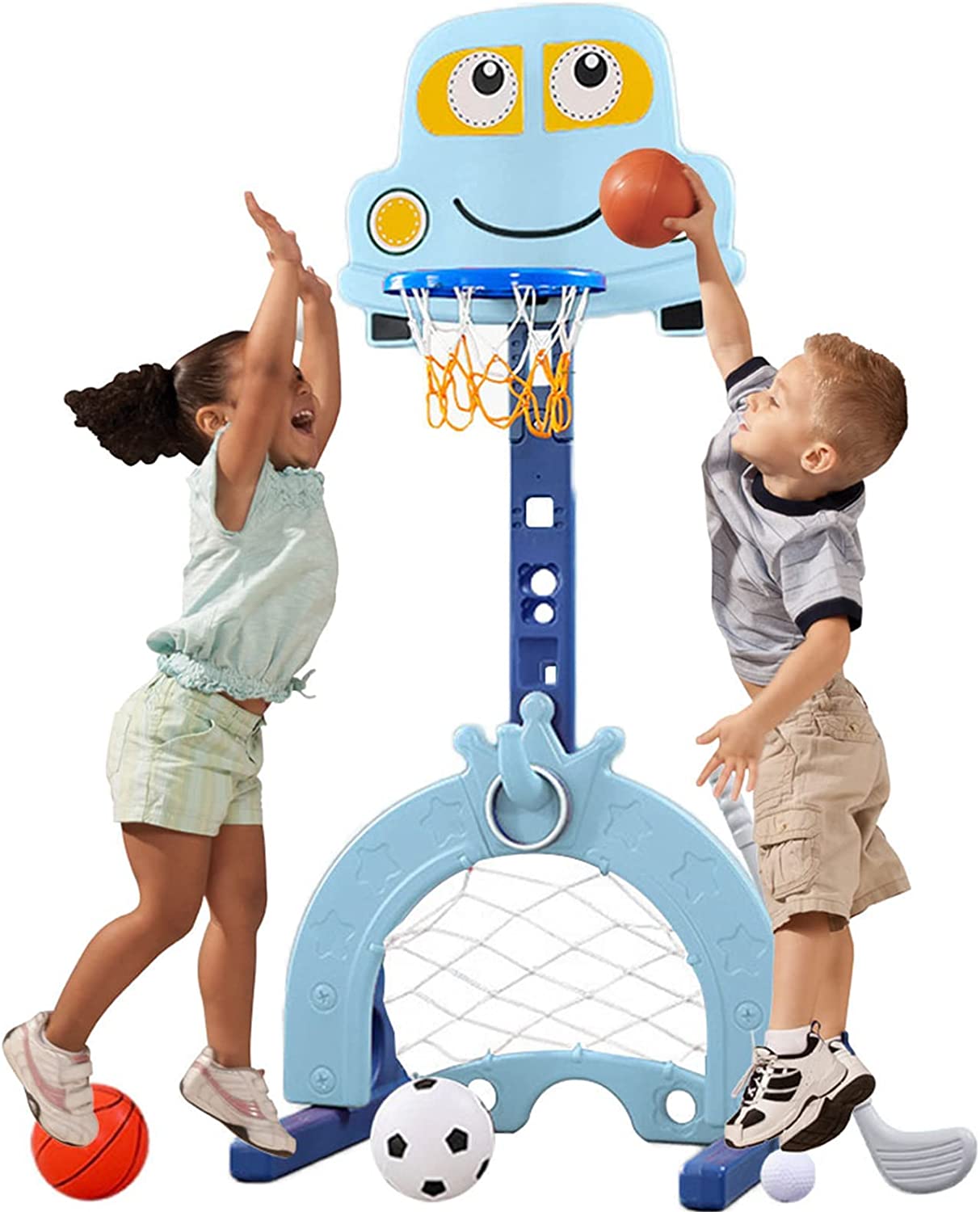 Nukied Toddler Basketball Hoop 4-in-1 Sports Activity Center Indoor and Outdoor for Basketball Hoop Football/Soccer Goal Golf Game Ring Toss Play Set Best Gift for Toddlers and Kids