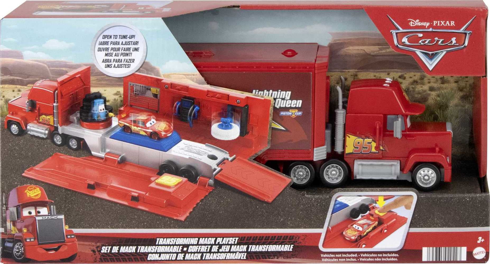 Disney and Pixar Cars Transforming Mack Playset， 2-in-1 toy Truck and Tune-Up Station