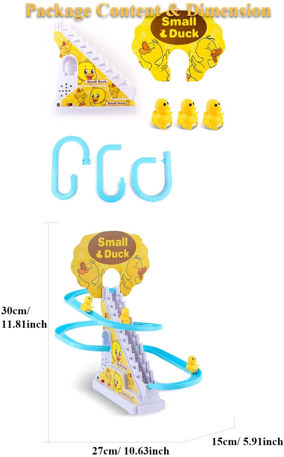 YINYUE Music Slide Toy Set， Funny Automatic Stair-Climbing Toy， Ducklings Track Set Slide Toy