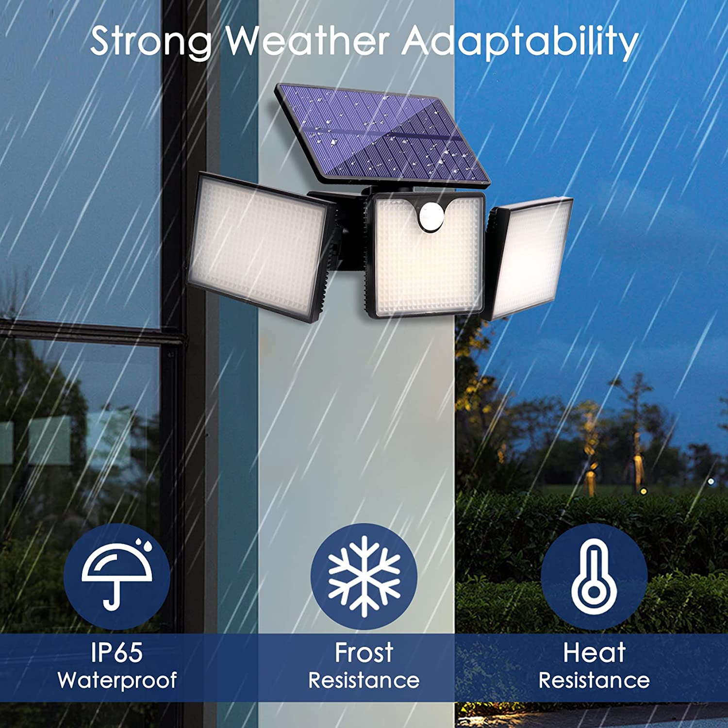 Ucgg Solar Light Outdoor， 1050Lm 299 LED Solar Flood Lights Adjustable 3 Head 270° Lighting with Motion Sensor， IP65 Waterproof for Porch Yard Exterior Wall -1Pack