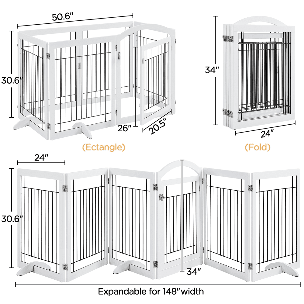 Topeakmart Topeakmart 34″H 6-Panel Foldable Pet Gate Puppy Safety Fence with Door for Dogs， White