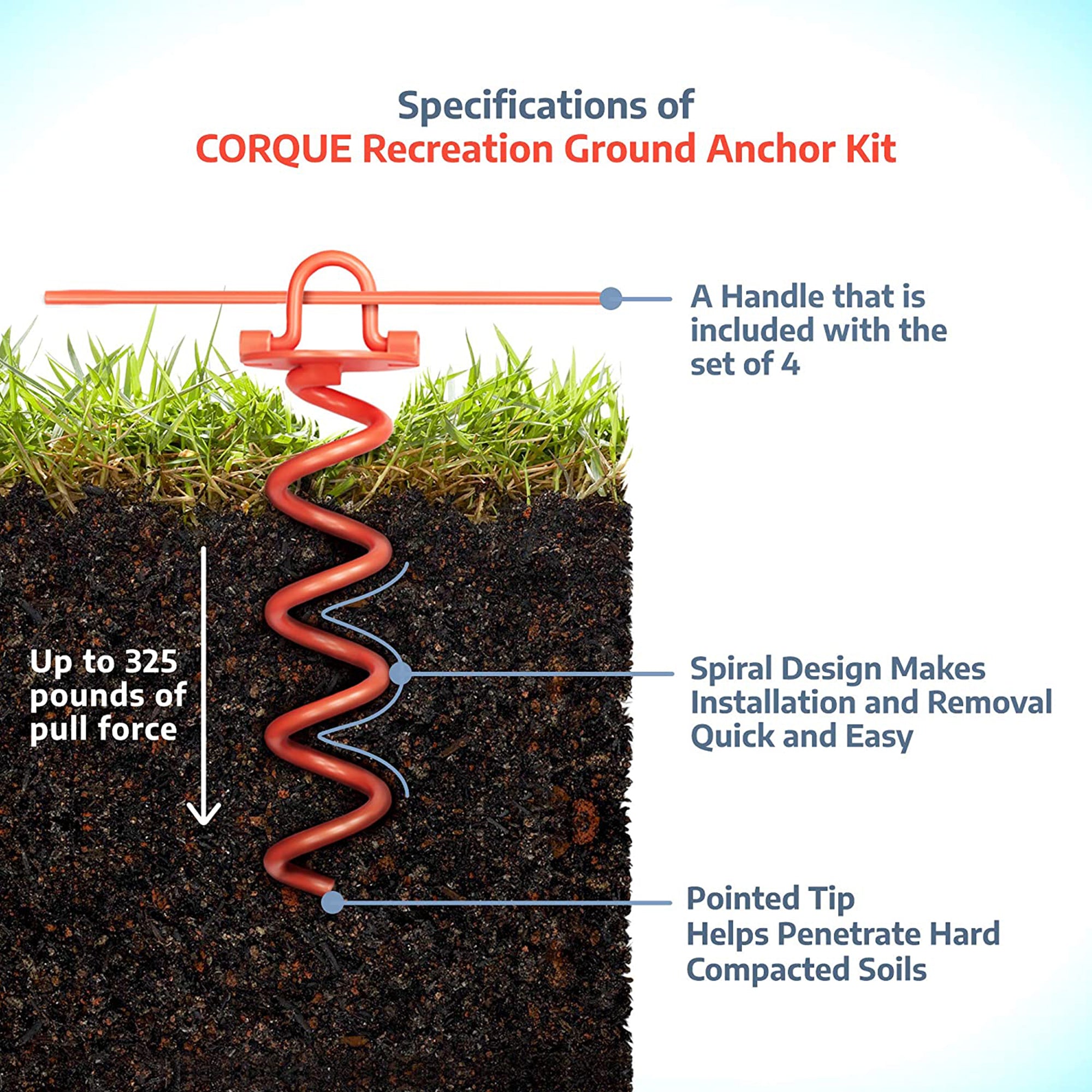 Corque Ground Anchors Heavy Duty Tent Stakes Camping Accessories 4 Pieces